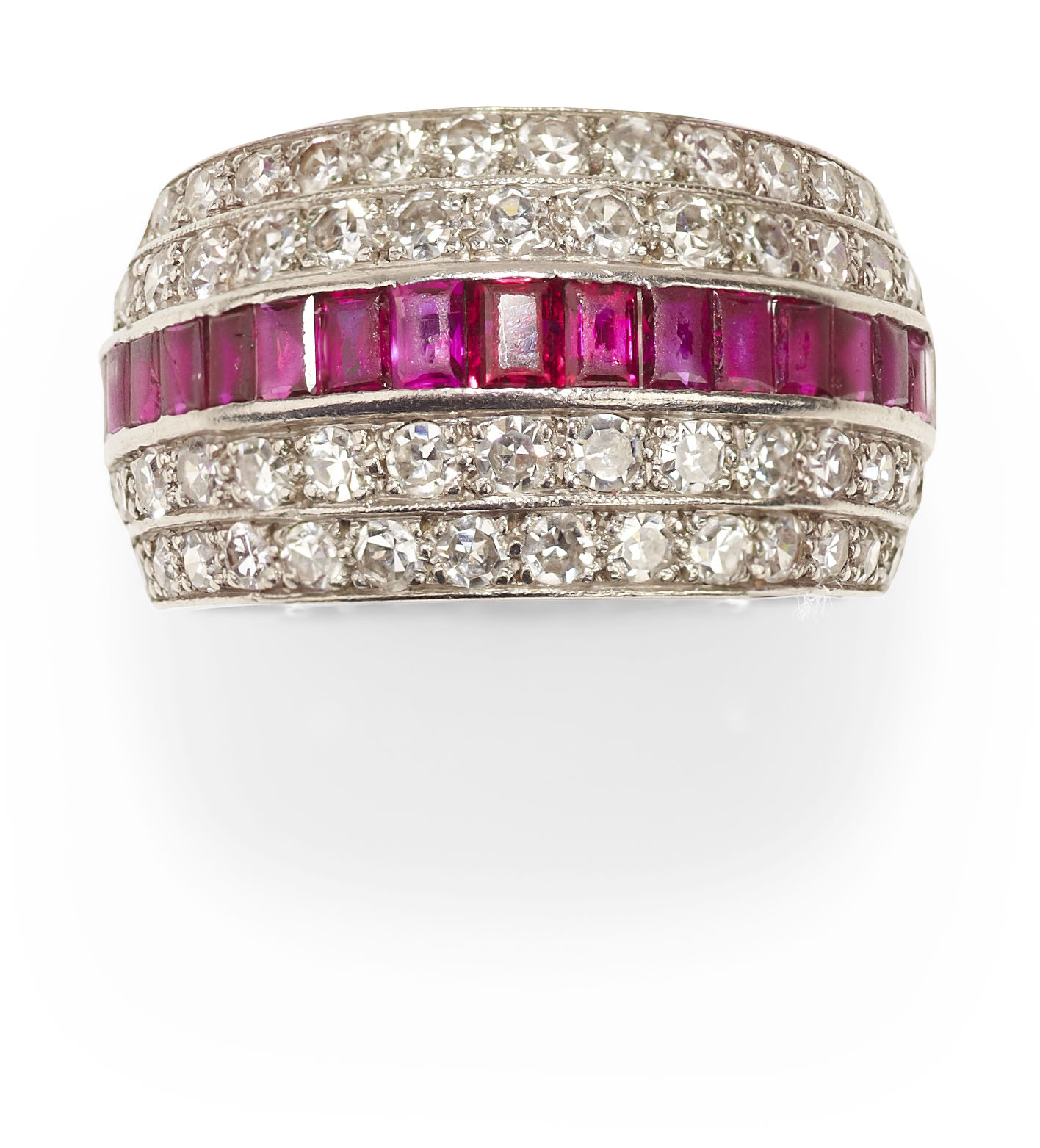 An Art Deco ruby and diamond full eternity ring
