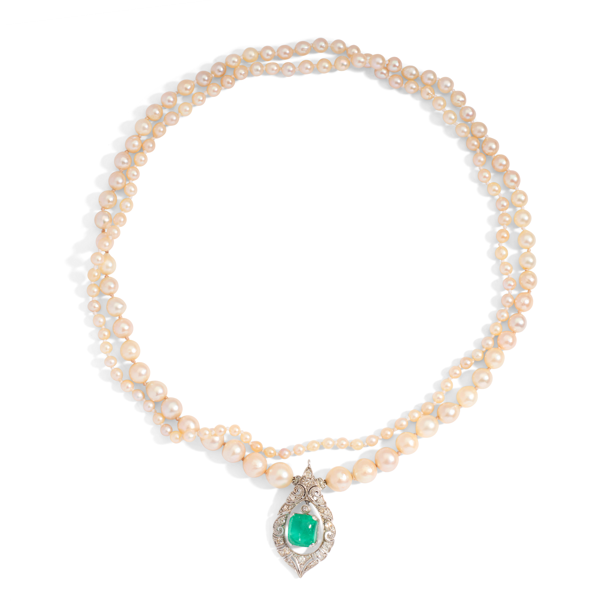 An emerald and diamond and pearl necklace