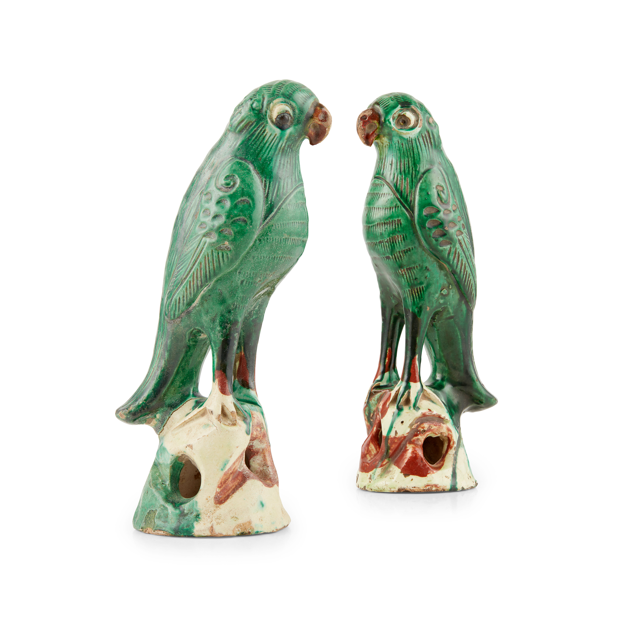 PAIR OF SANCAI-GLAZED PARROTS