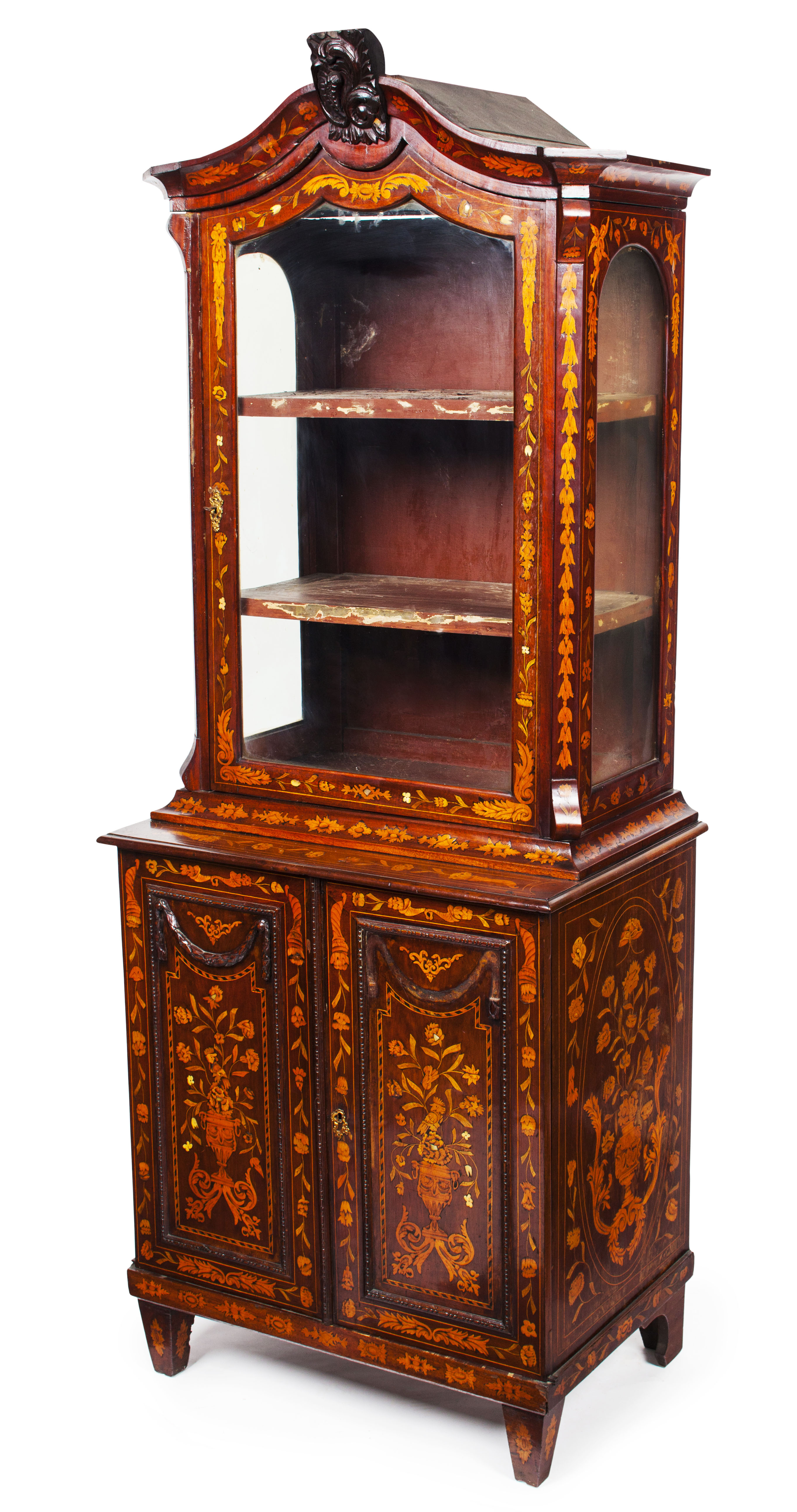 DUTCH WALNUT AND MARQUETRY DISPLAY CABINET