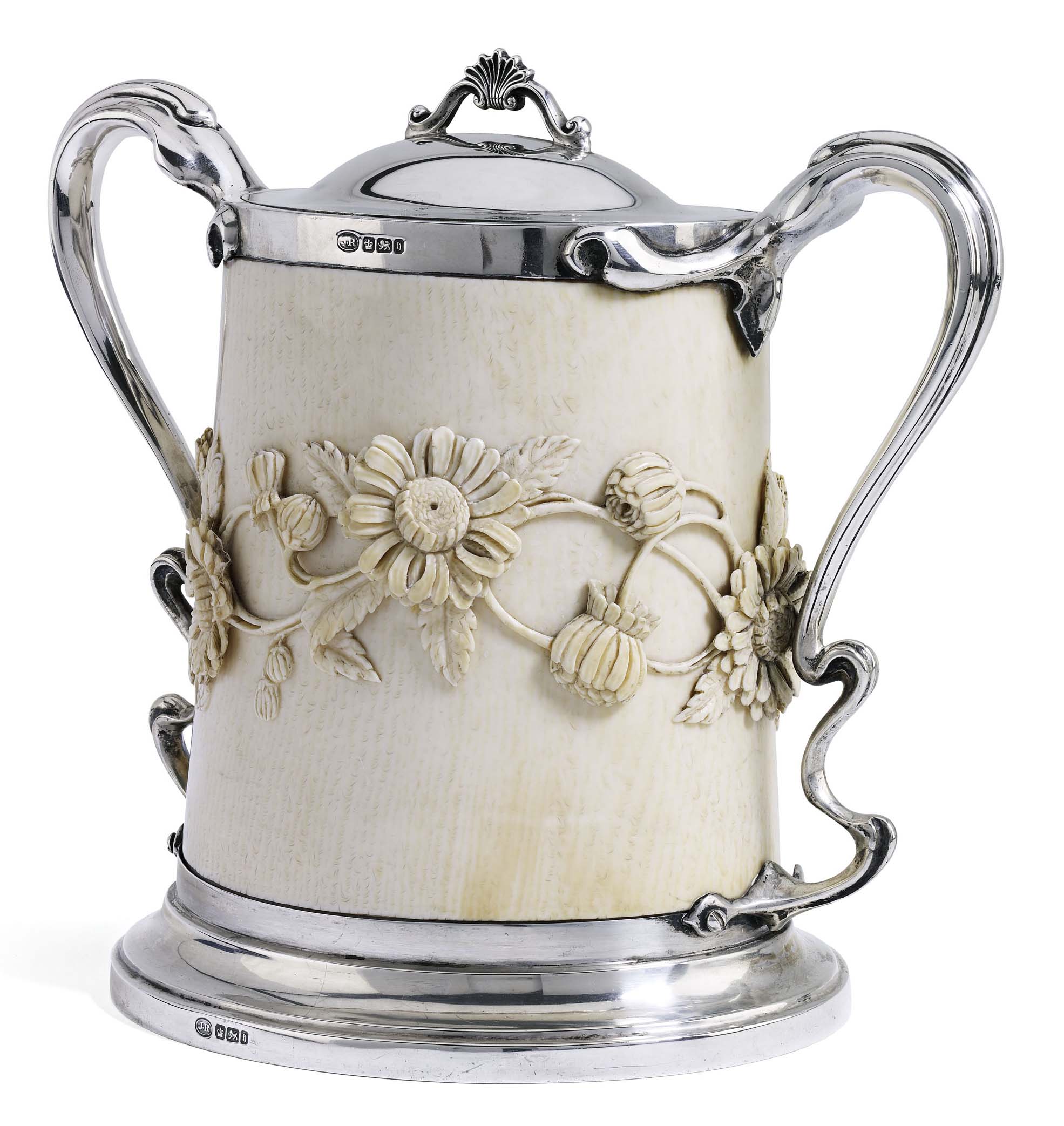 A late Victorian silver mounted ivory box and cover