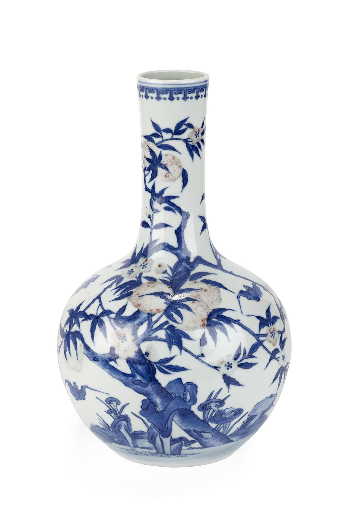 CHINESE BLUE AND RED PAINTED BOTTLE VASE