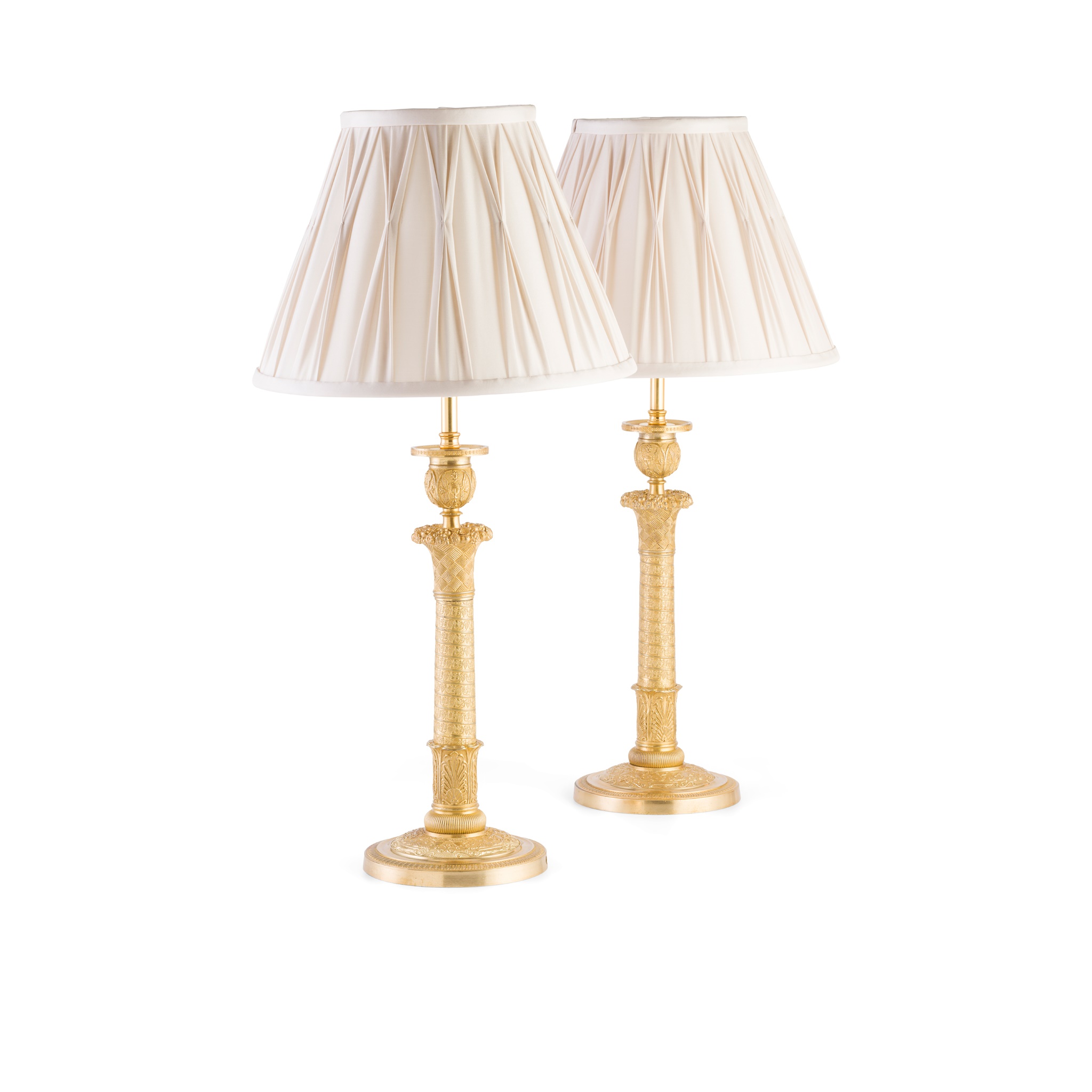 PAIR OF REGENCY GILT BRONZE CANDLESTICK LAMPS