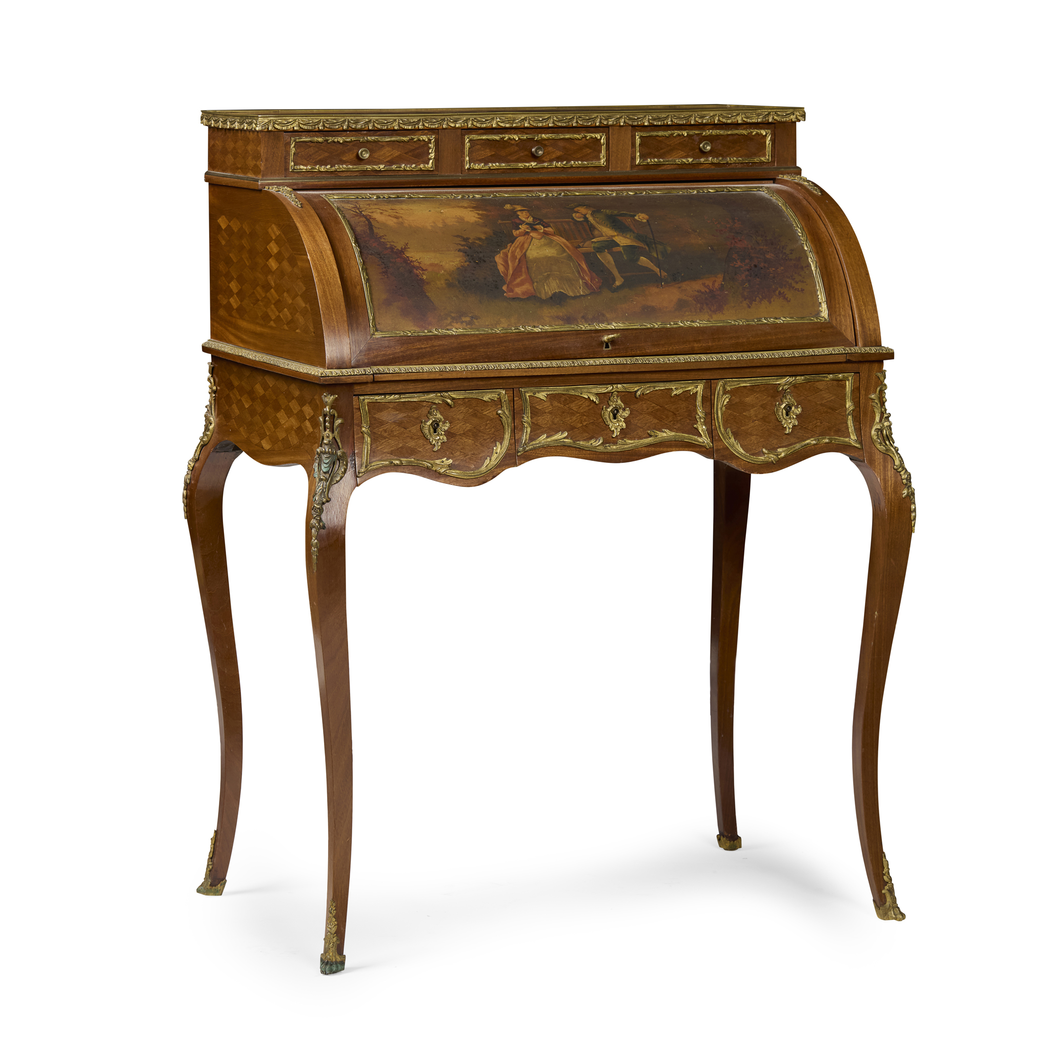 FRENCH KINGWOOD PARQUETRY AND VERNIS MARTIN BUREAU