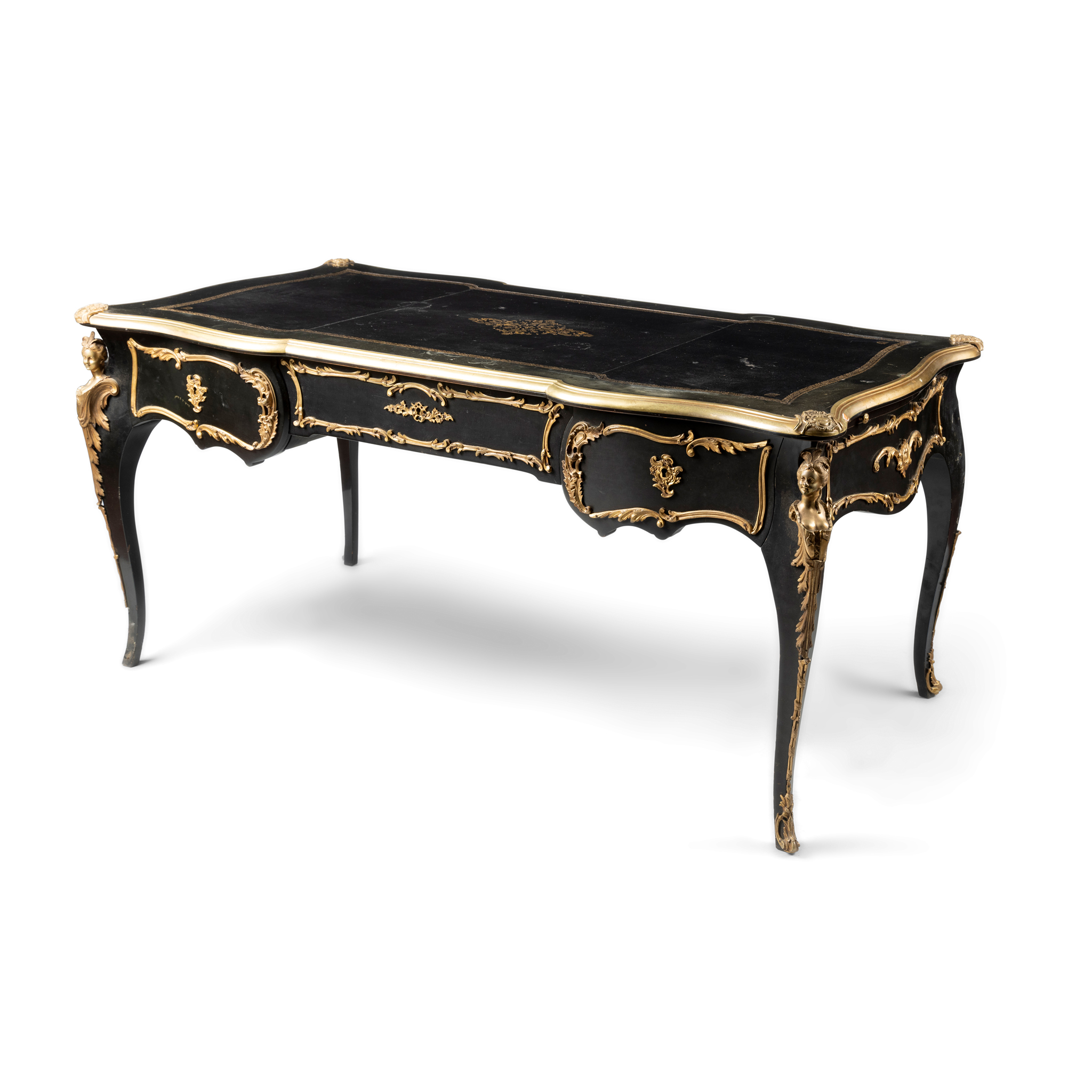 AN EBONISED AND GILT METAL MOUNTED BUREAU PLAT