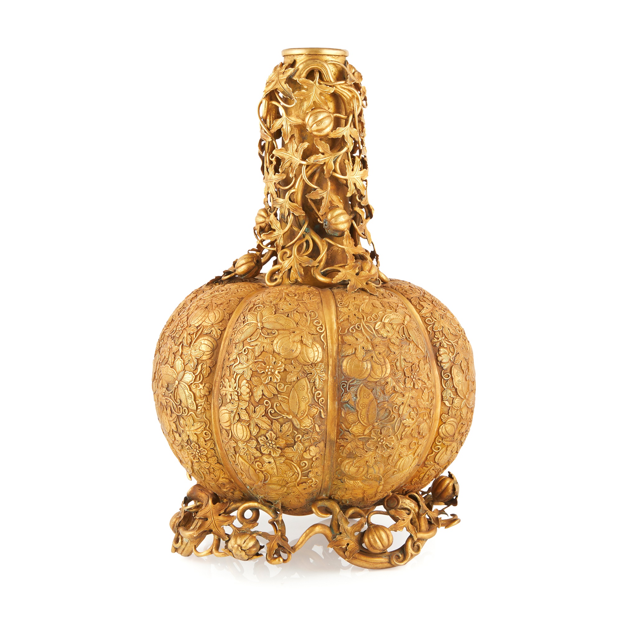 LARGE GILT-BRONZE BOTTLE VASE