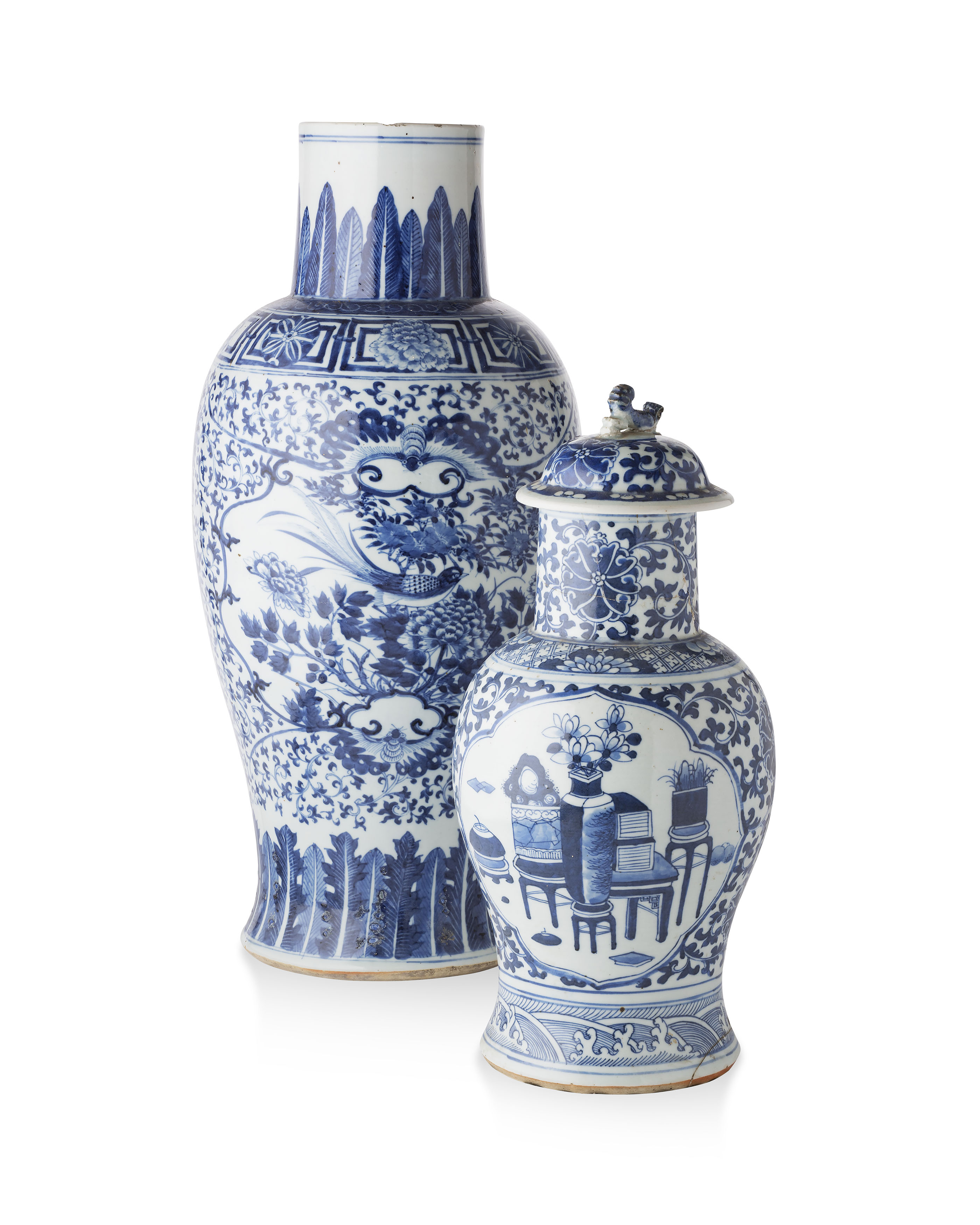 TWO CHINESE BLUE AND WHITE PORCELAIN VASES