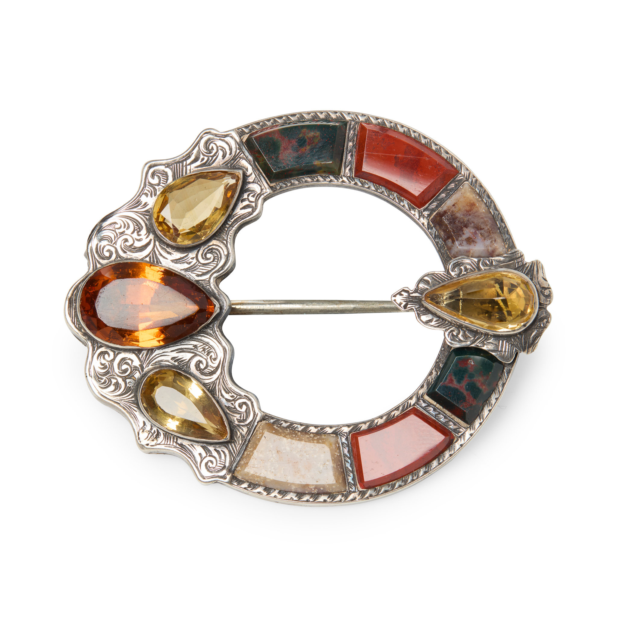 A VICTORIAN MULTI-GEM AND HARDSTONE-SET BROOCH