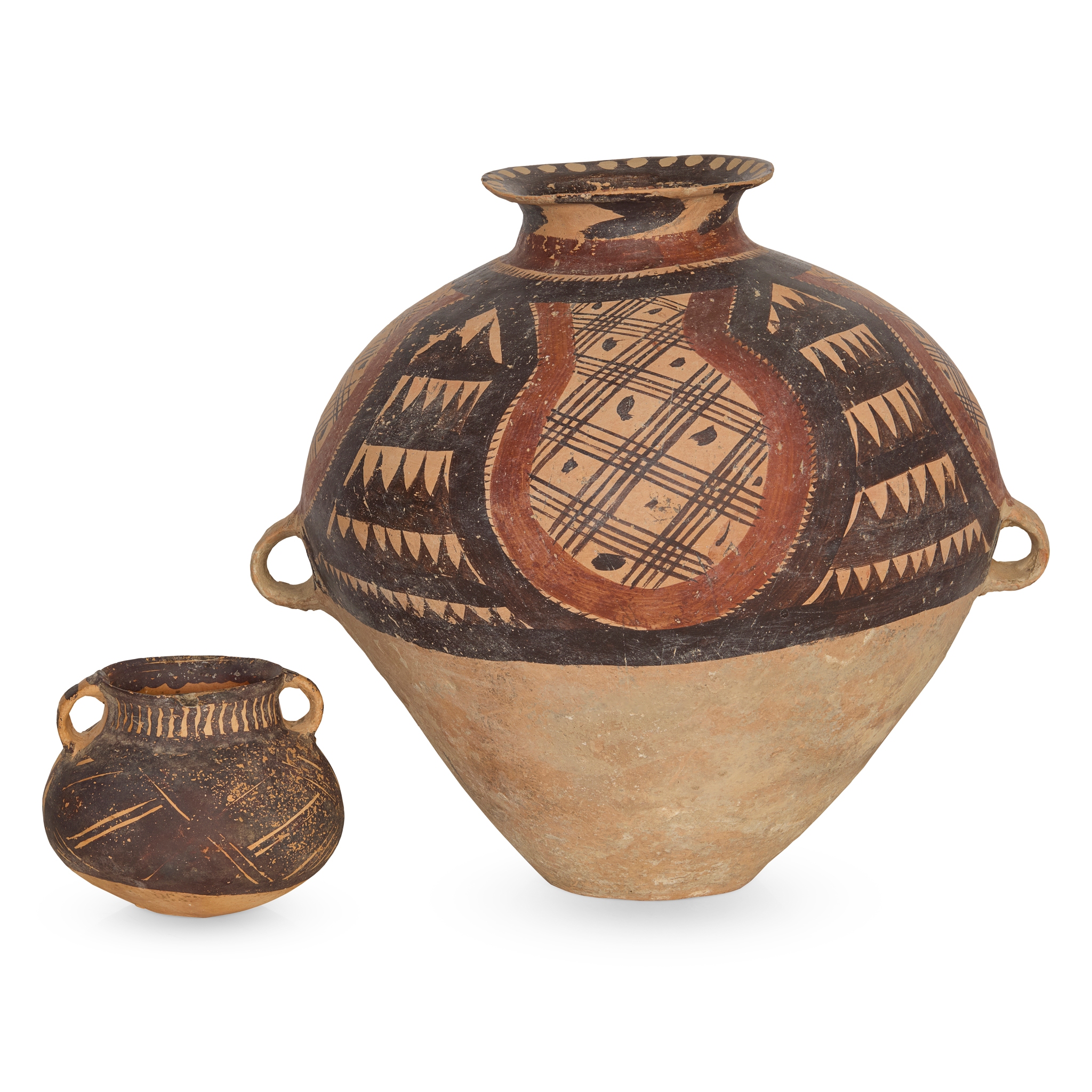 TWO CHINESE PAINTED POTTERY POTS