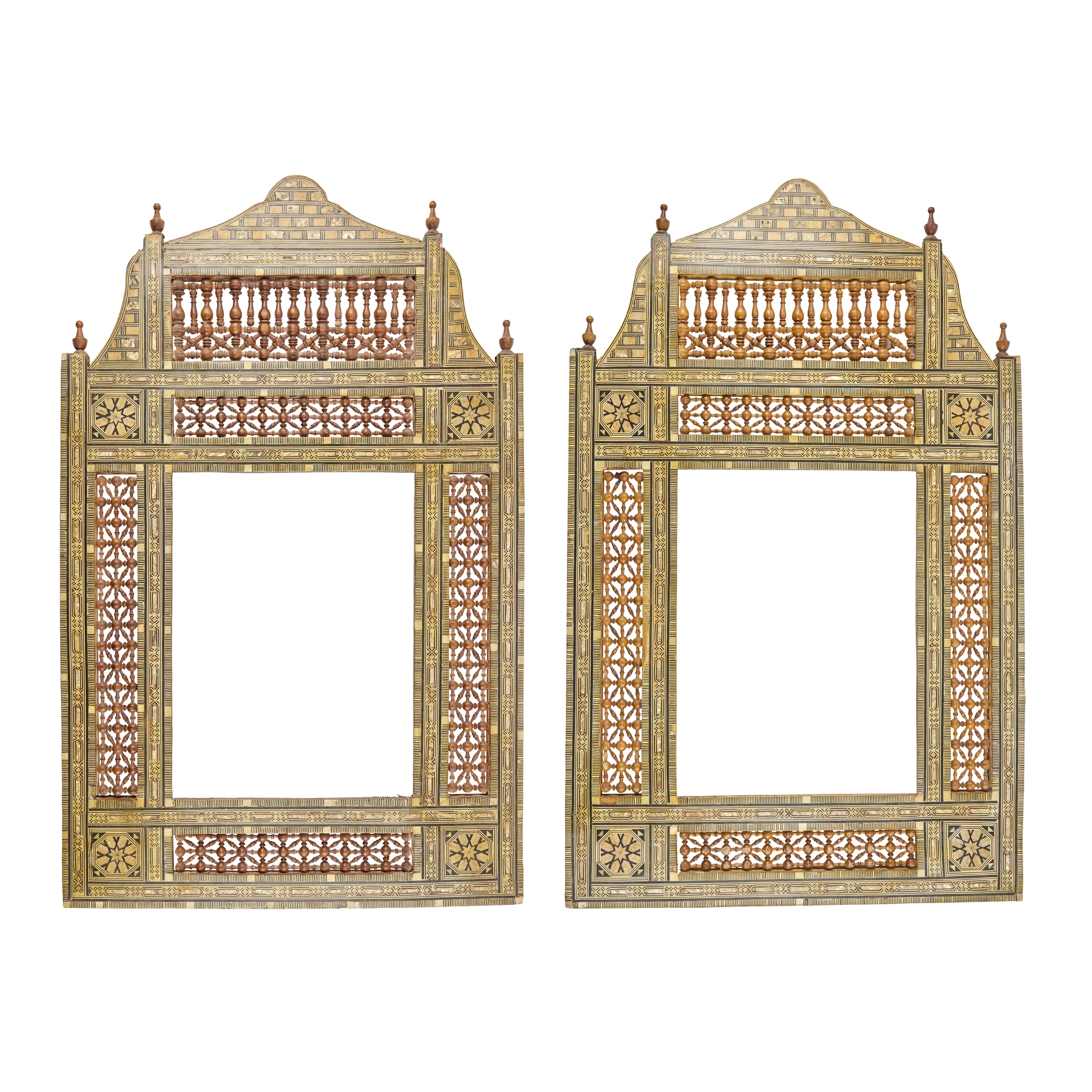 PAIR OF SYRIAN MOTHER-OF-PEARL AND PARQUETRY INLAID FRAMES