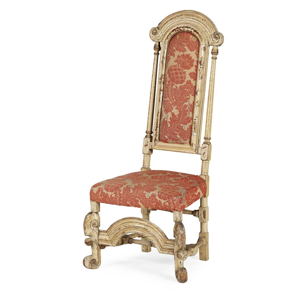 WILLIAM AND MARY CREAM JAPANNED AND PARCEL GILT SIDE CHAIR