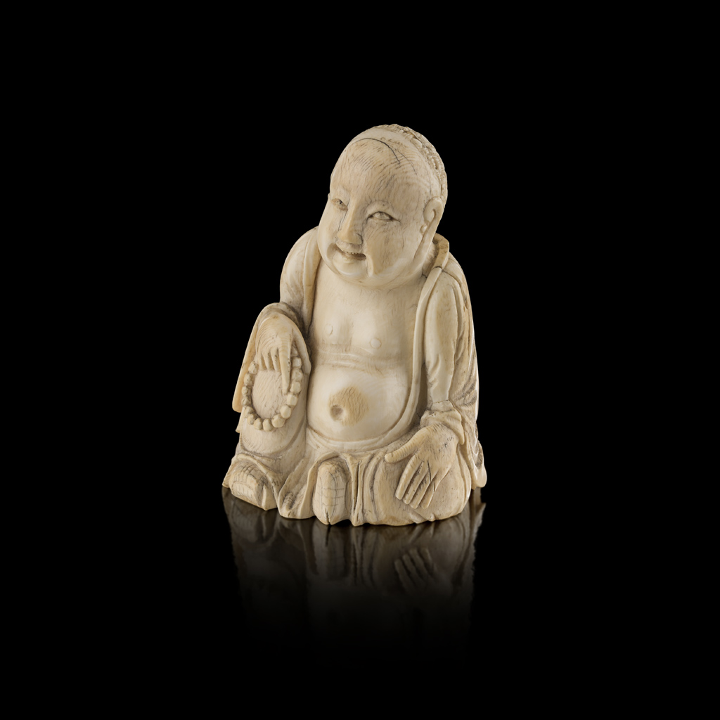 CARVED IVORY FIGURE OF HOTEI