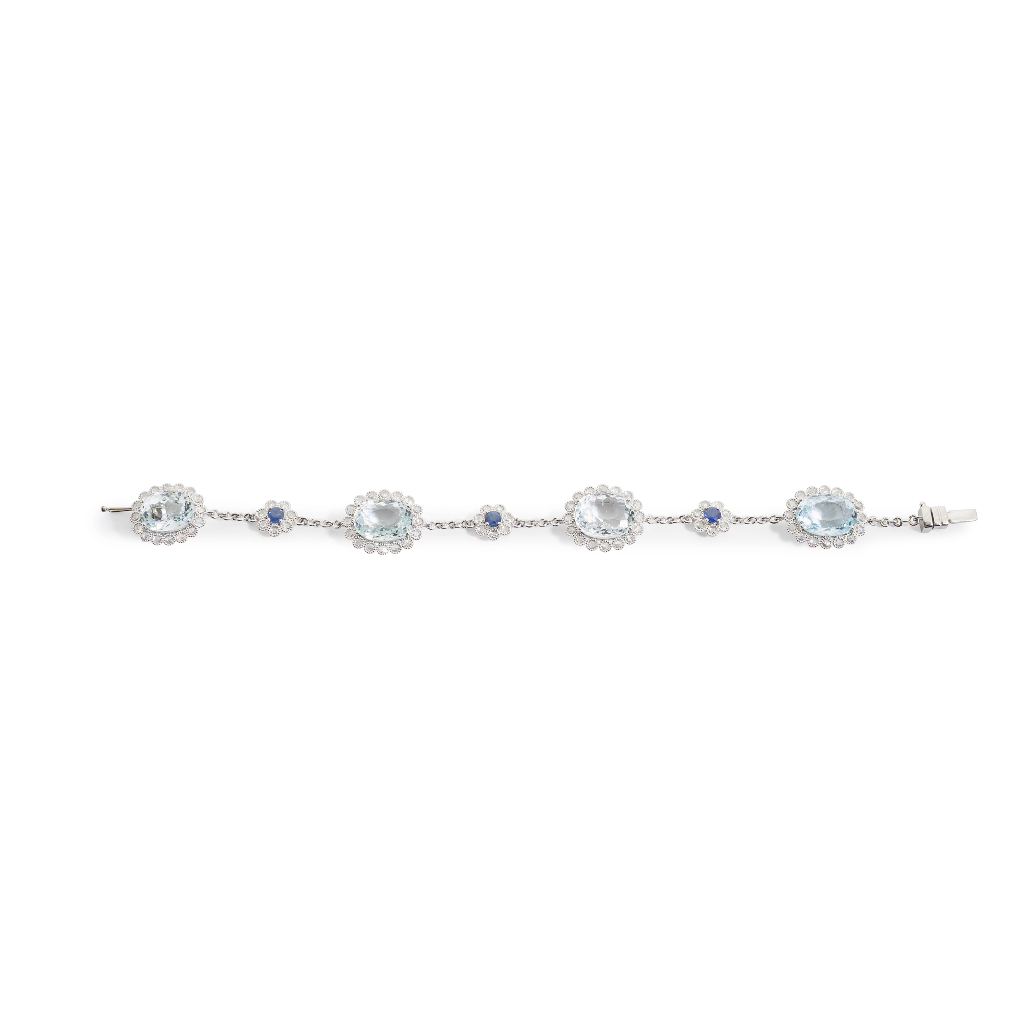 An aquamarine, sapphire, and diamond bracelet
