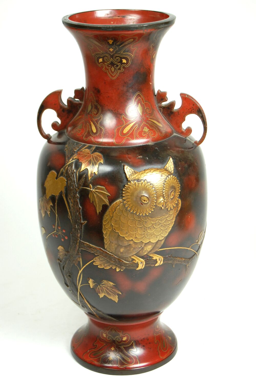 JAPANESE BRONZE AND LACQUERED BALUSTER VASE