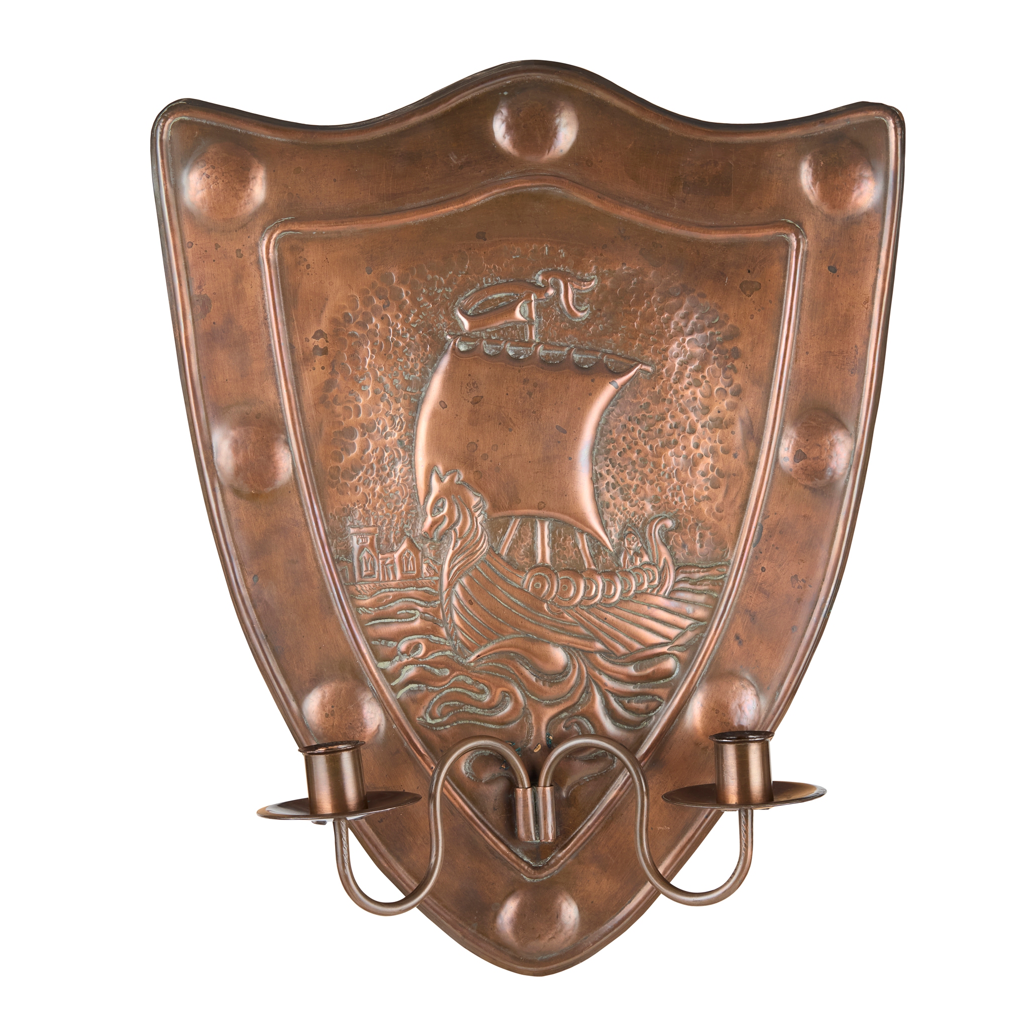 IONA - A SCOTTISH PROVINCIAL COPPER TWIN LIGHT WALL SCONCE