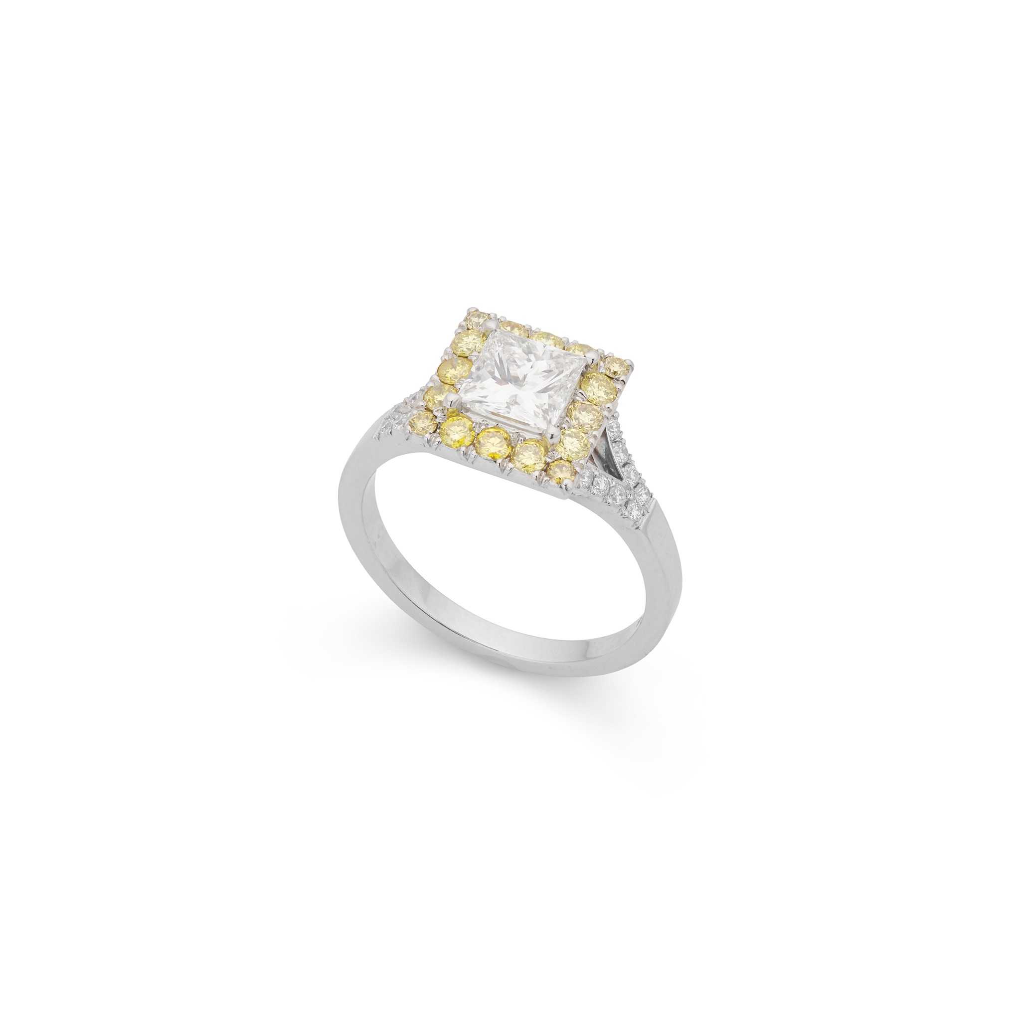 A platinum colourless and fancy-coloured diamond ring