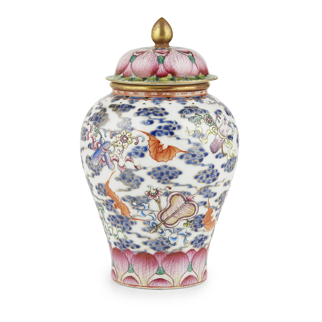 SMALL FAMILLE ROSE 'BAJIXIANG' BALUSTER JAR AND COVER