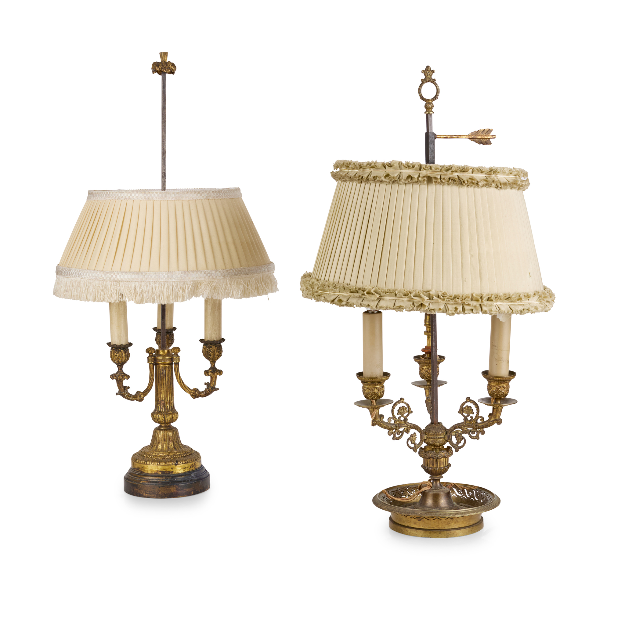 TWO FRENCH GILT BRASS BOUILLOTTE LAMPS