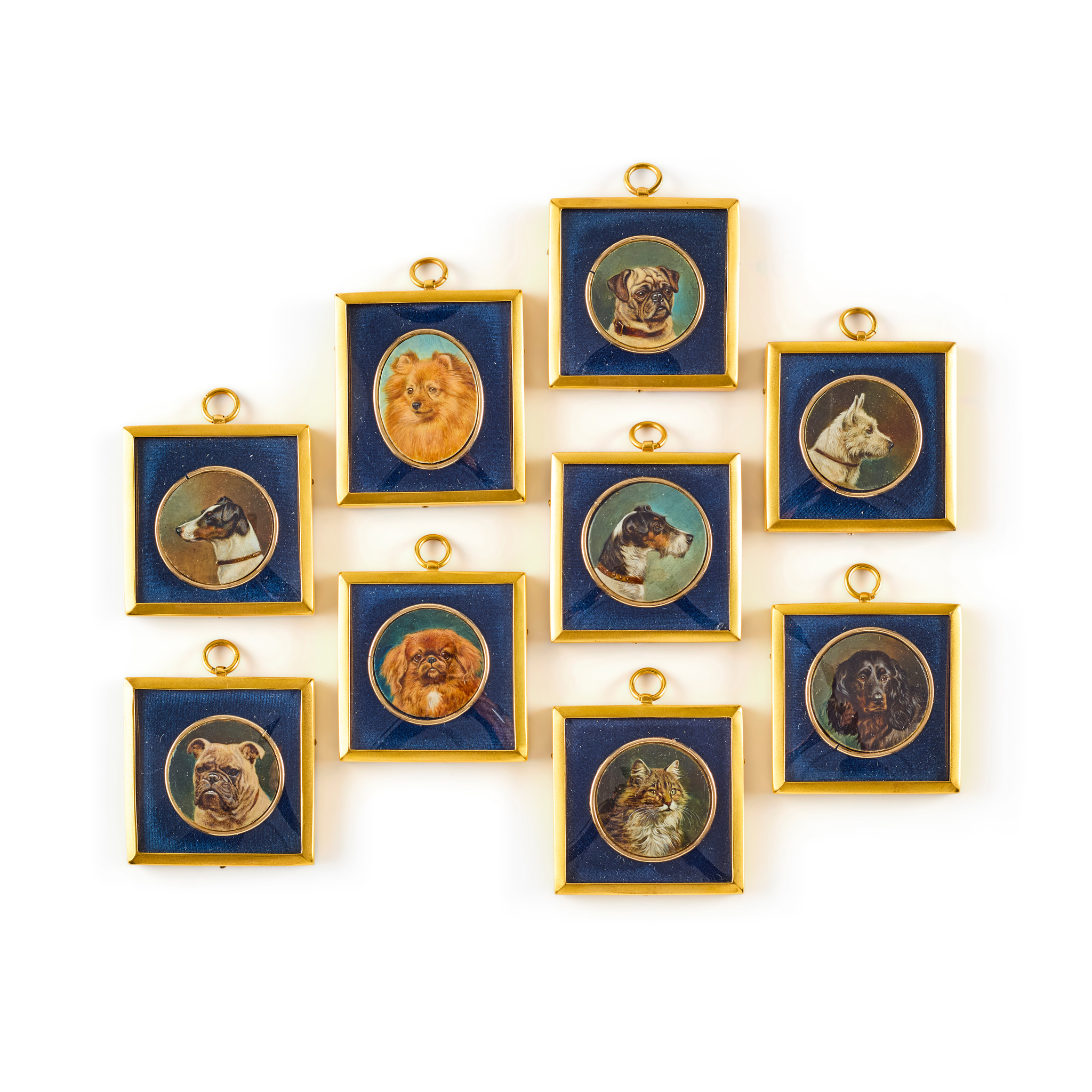 COLLECTION OF EIGHT PORTRAIT MINIATURES OF DOGS