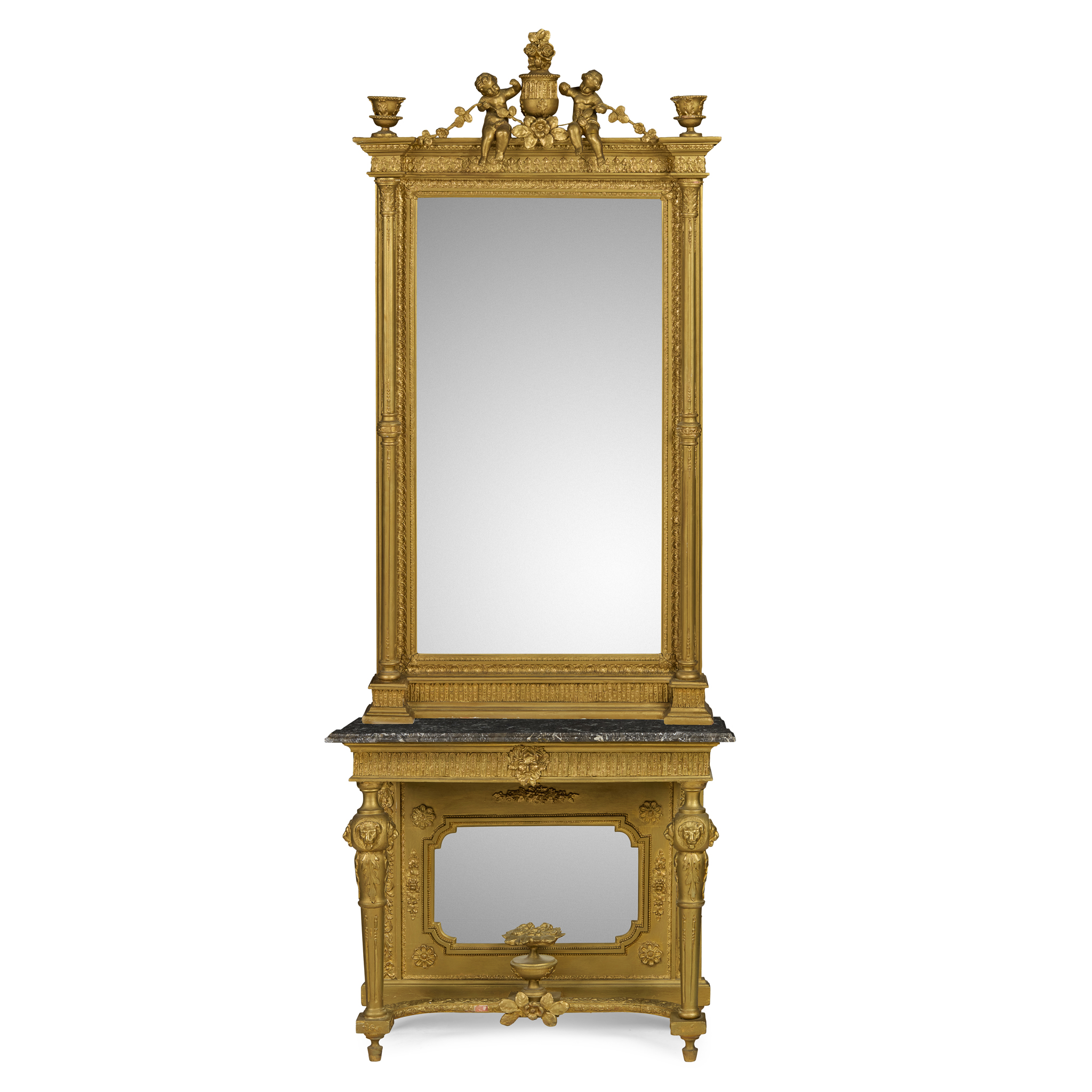 EARLY VICTORIAN GILTWOOD CONSOLE MIRROR AND TABLE