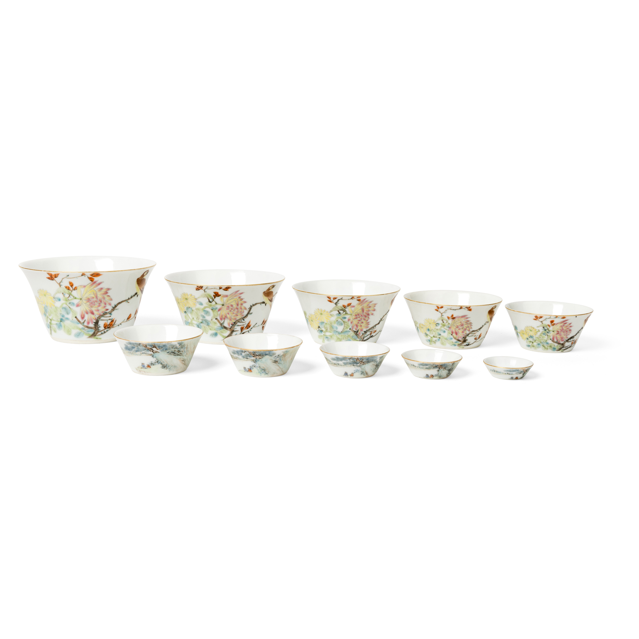 SET OF TEN CHINESE QIANJIANG-ENEMALLED CUPS