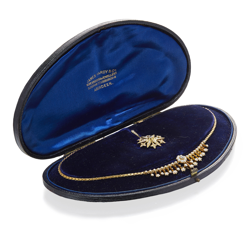 A Victorian seed pearl and diamond set necklace