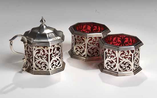 A Victorian silver three-piece condiment set