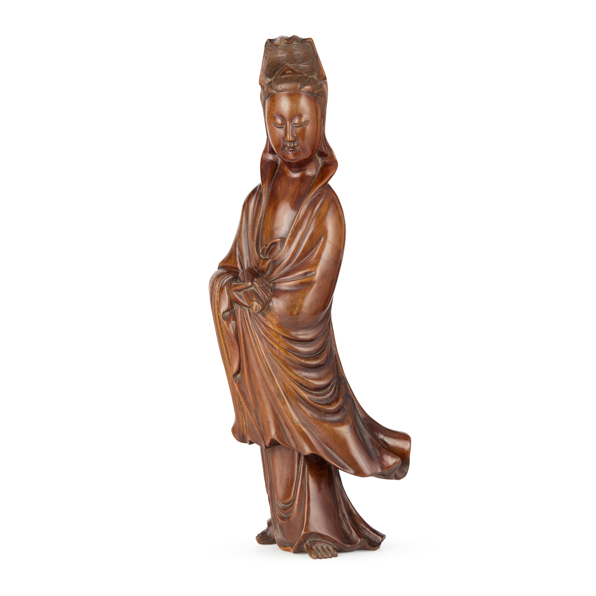 CHINESE CARVED WOODEN FIGURE OF GUANYIN