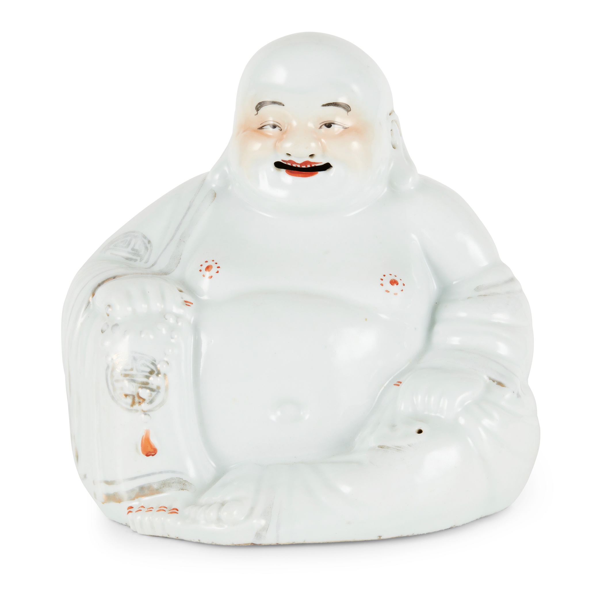 WHITE-GLAZED SEATED LAUGHING BUDAI