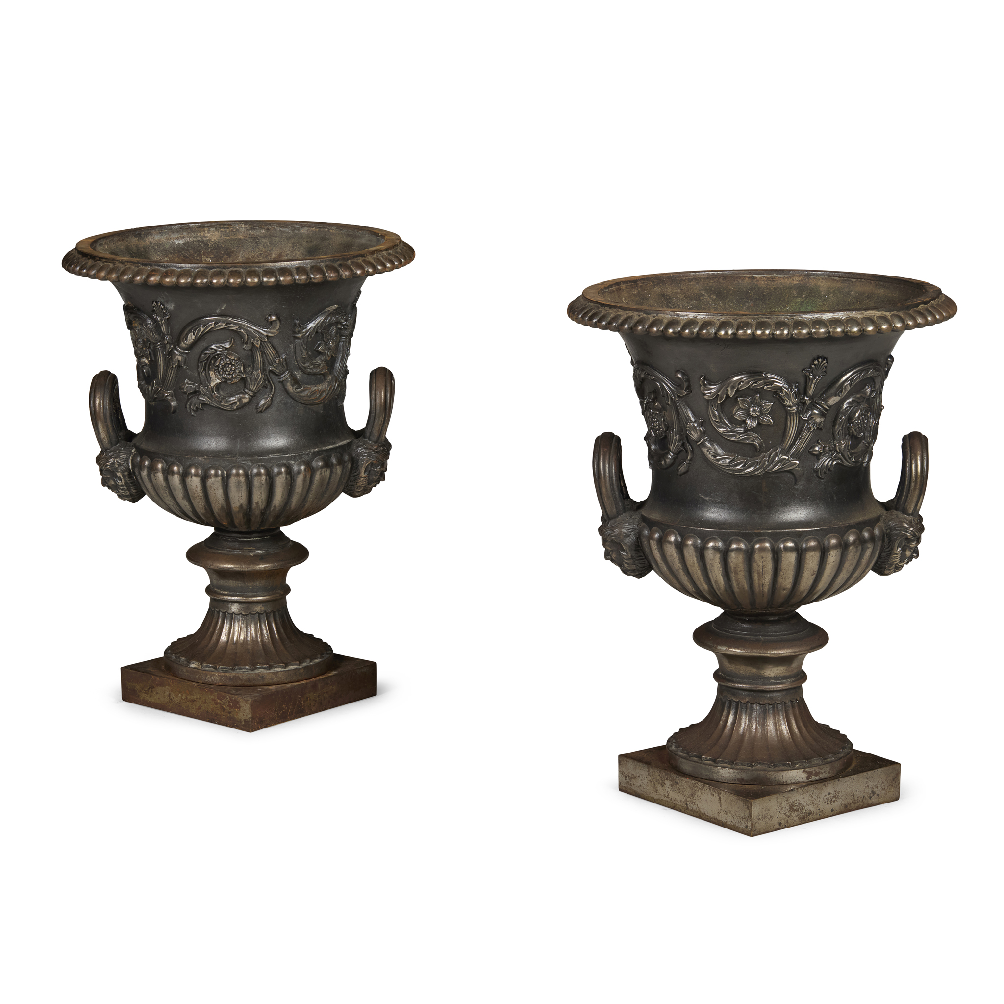 PAIR OF CAST IRON URNS