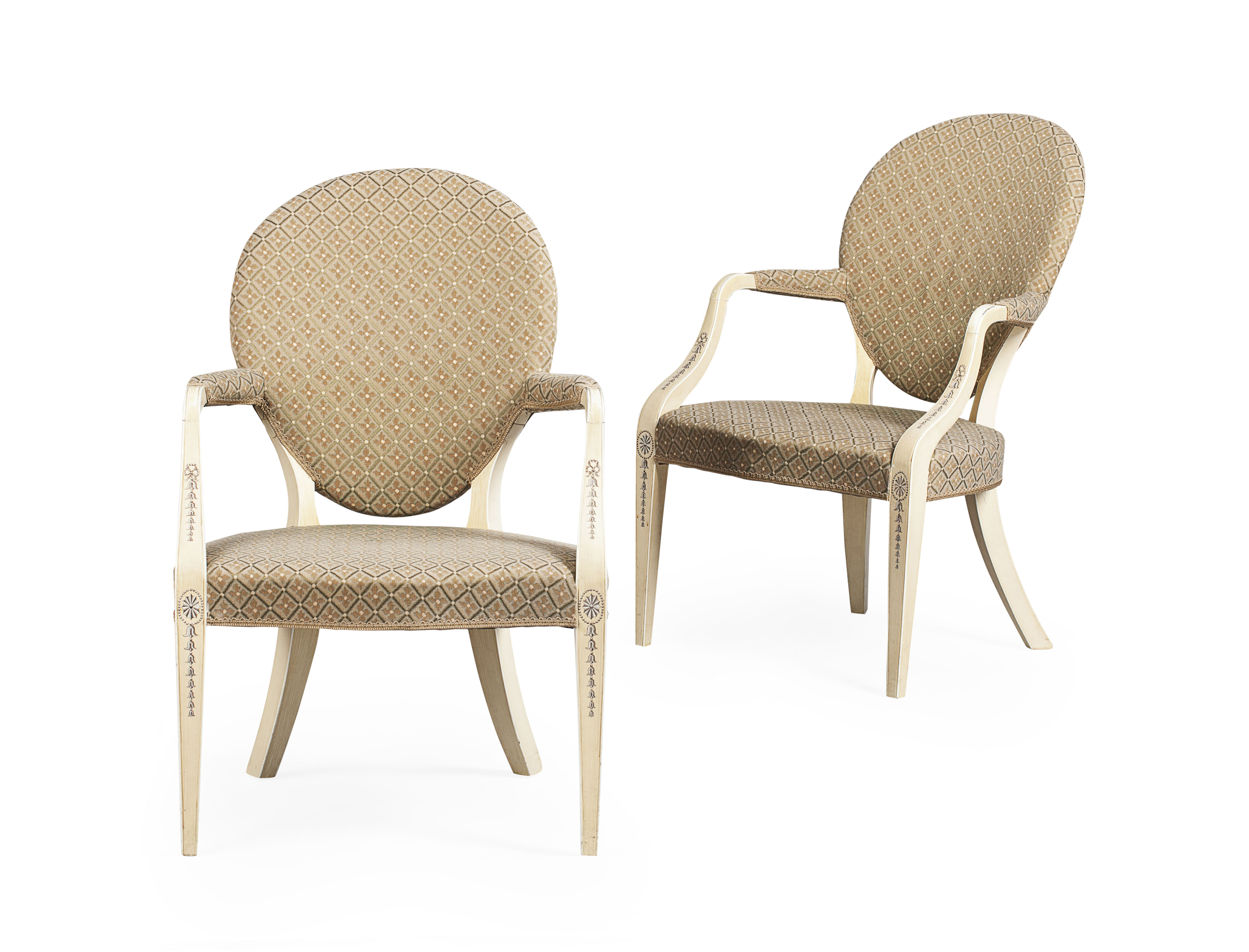 PAIR OF GEORGE III STYLE CREAM PAINTED ARMCHAIRS