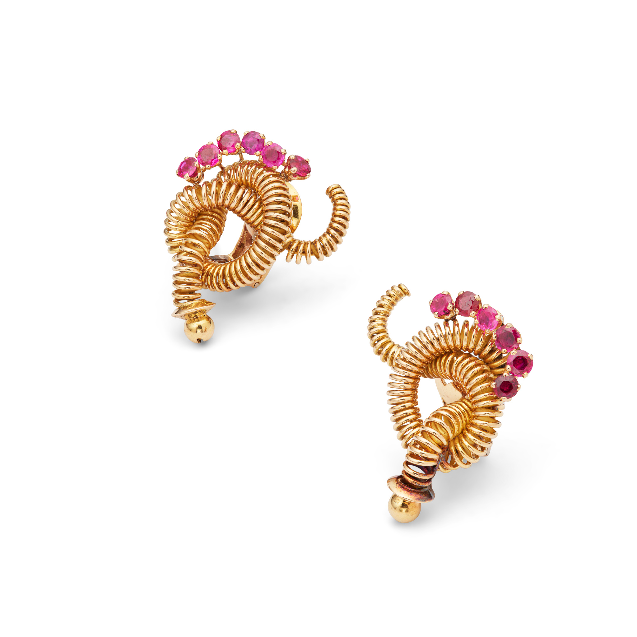 Mellerio: A pair of ruby earclip, circa 1950
