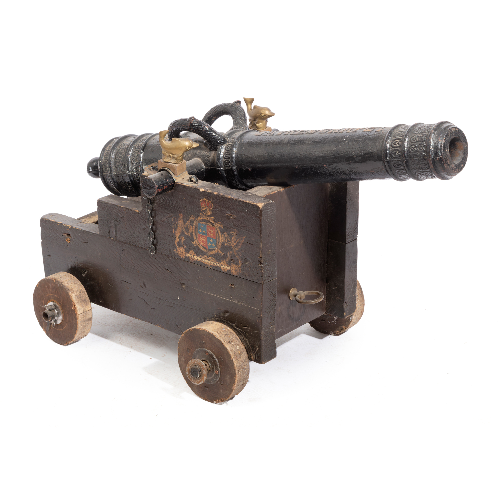 A DECORATIVE CAST IRON CANON
