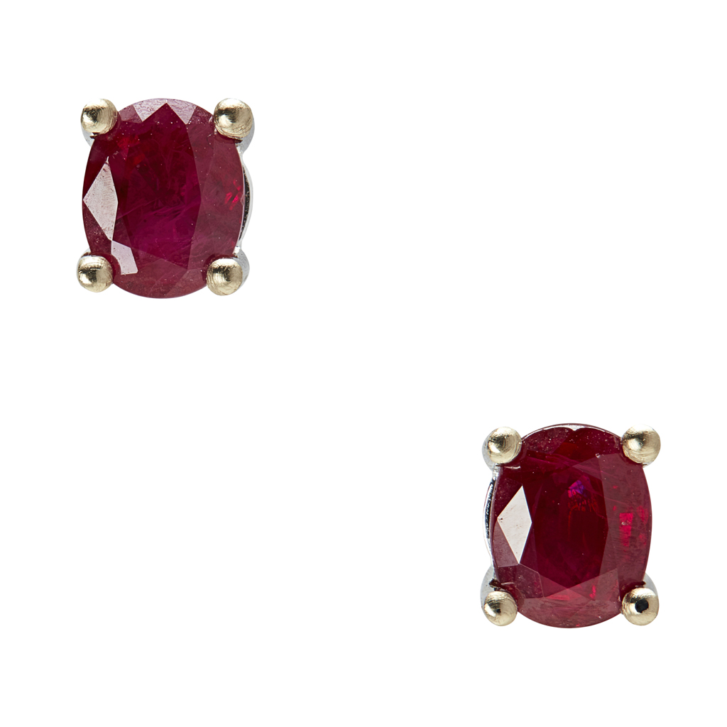 A pair of ruby stud earrings