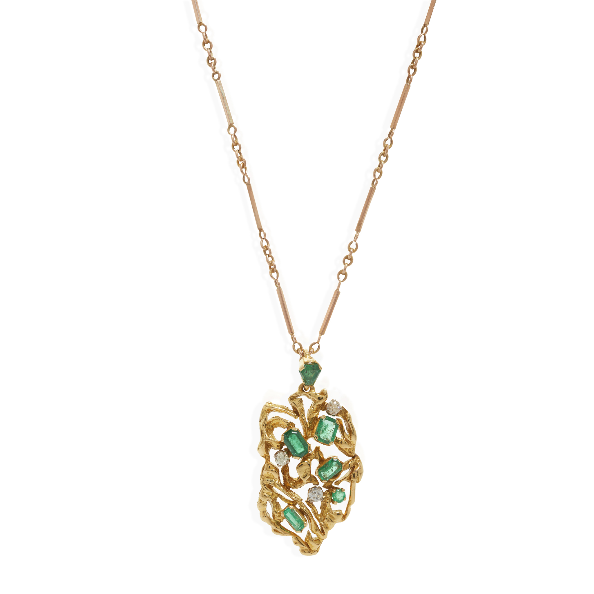 A modernist emerald and diamond pendant