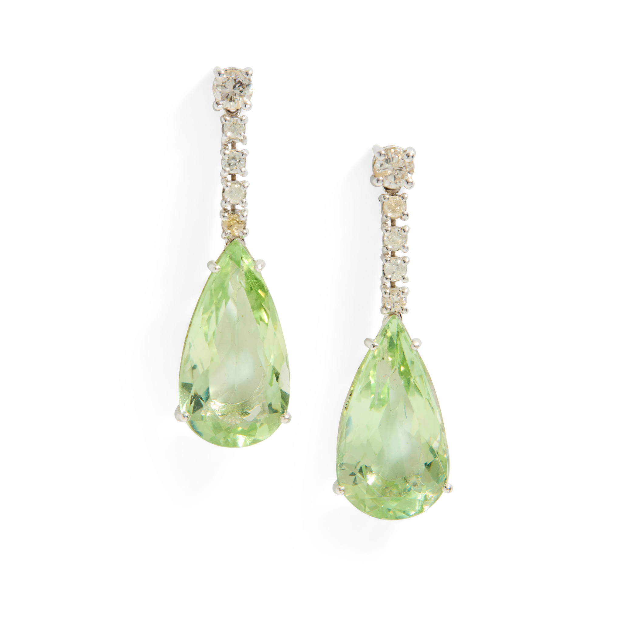 A pair of prasiolite and diamond pendent earrings