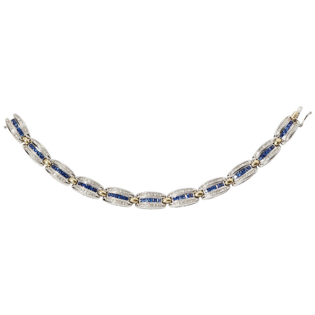 An 18ct white gold sapphire and diamond set bracelet