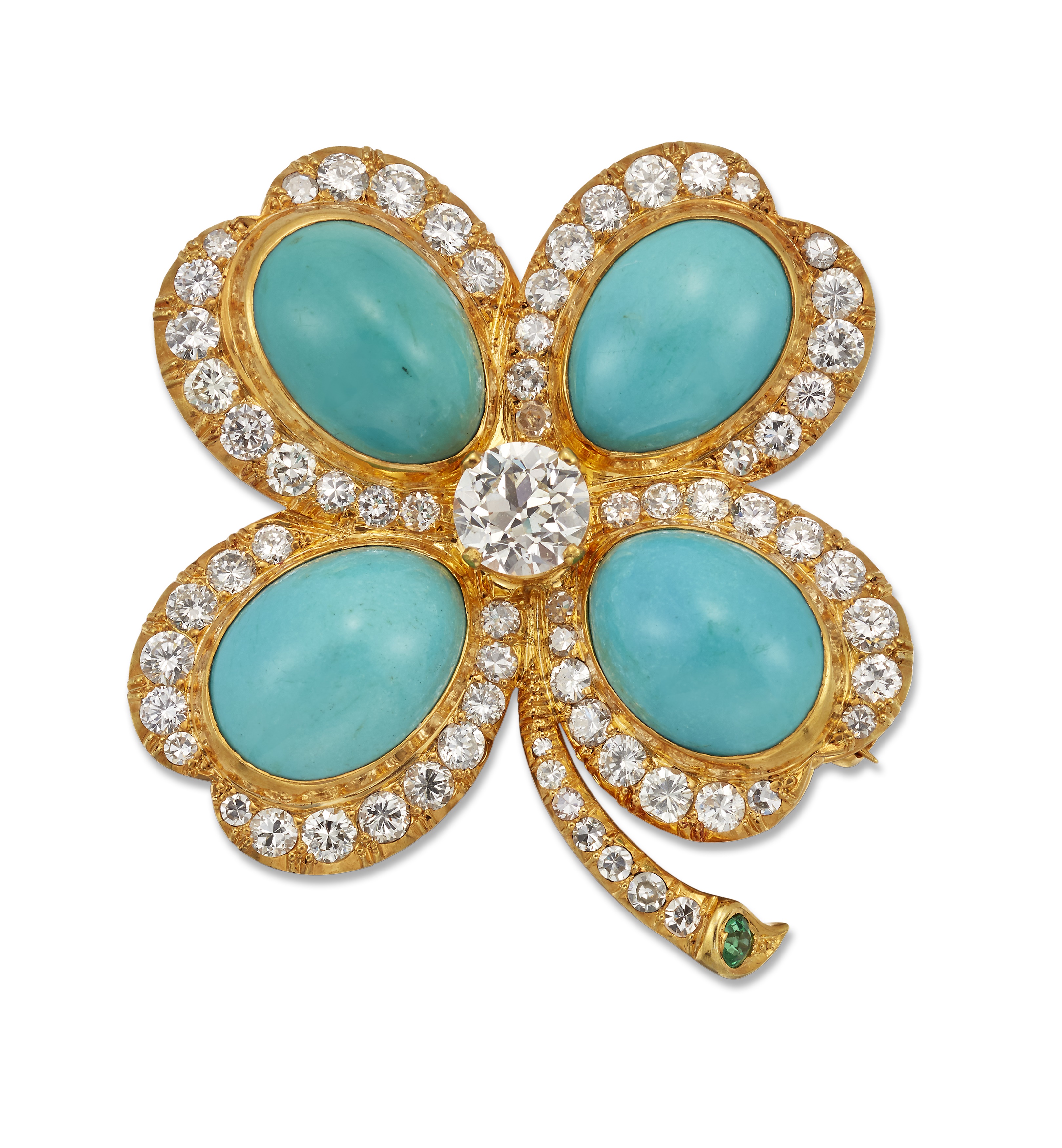A turquoise and diamond brooch