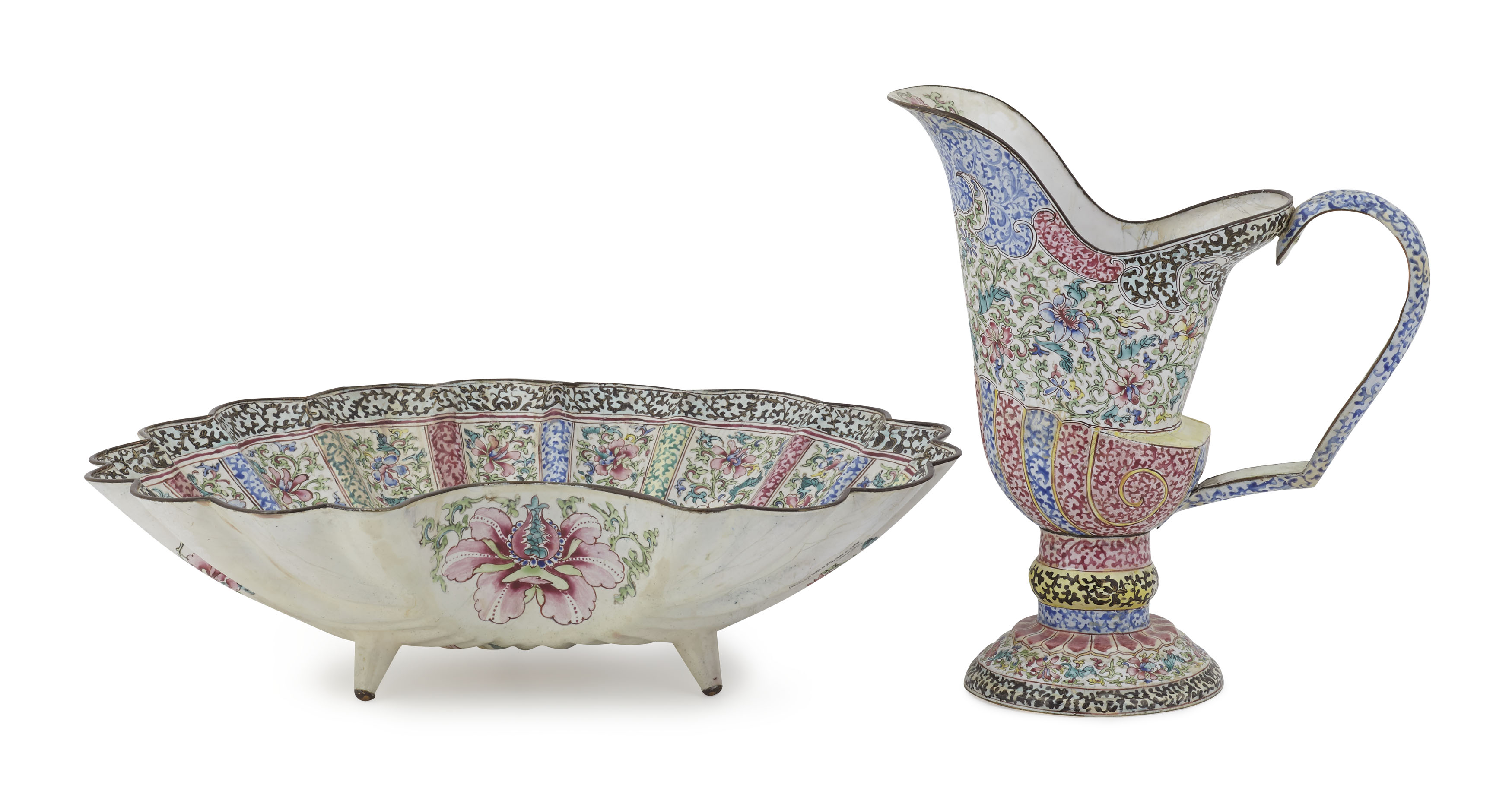 CHINESE ENAMEL EWER AND BASIN