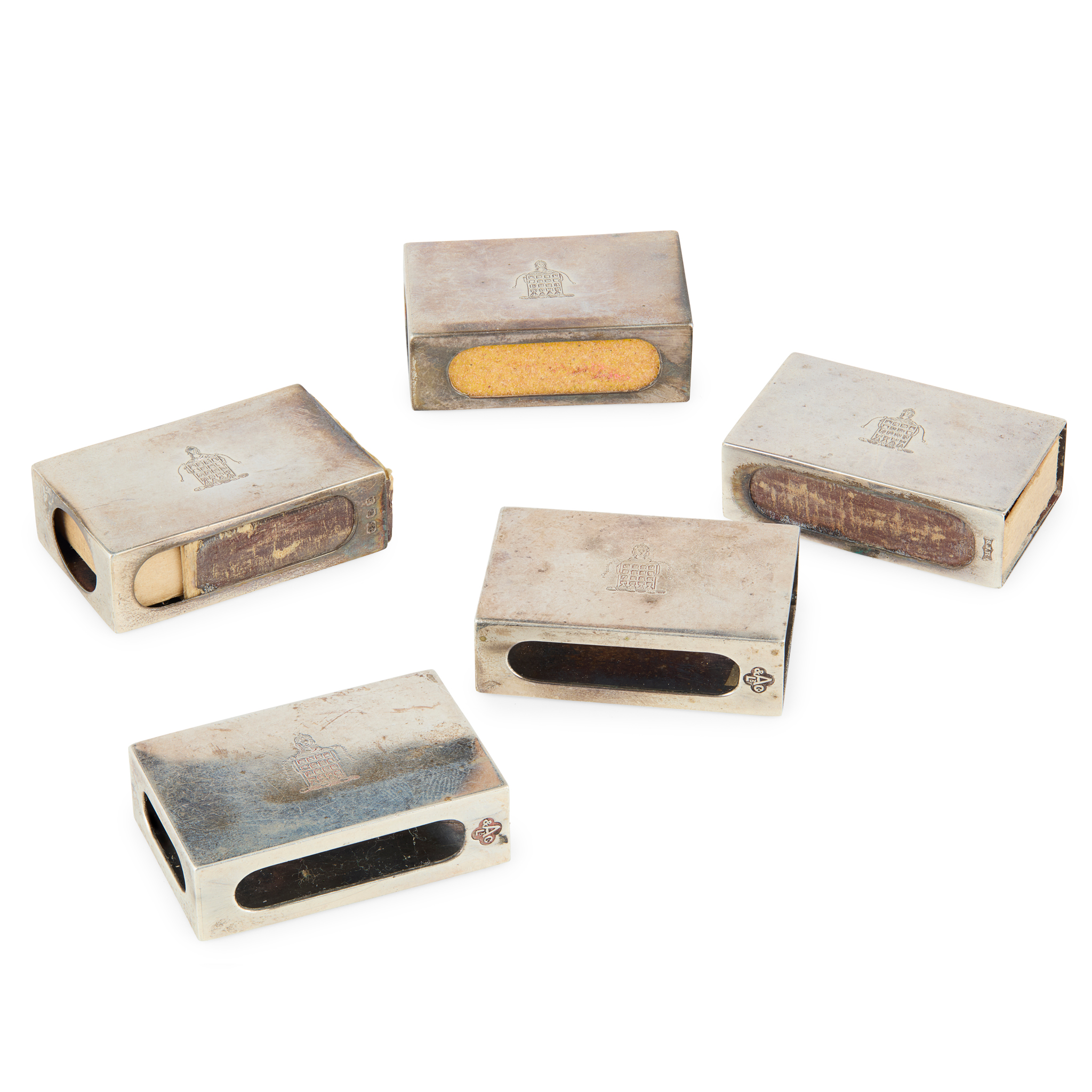 A COLLECTION OF FIVE MATCHED 20TH CENTURY MATCHBOX CASES