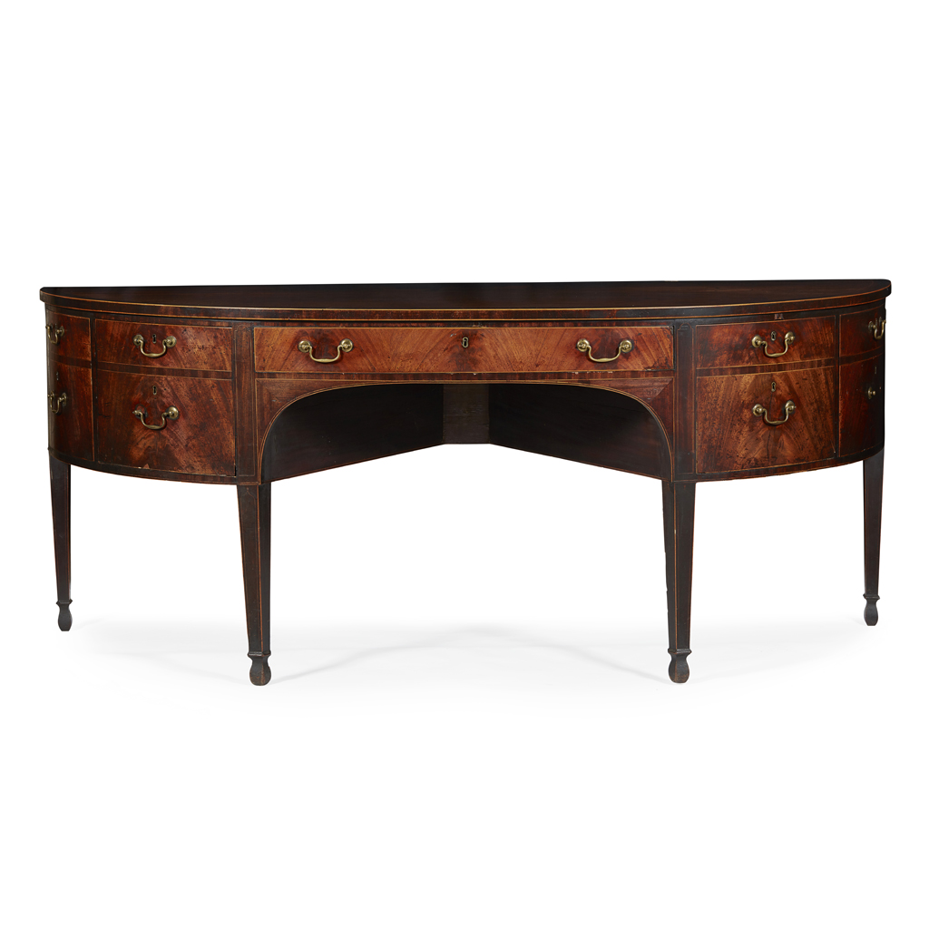 GEORGE III BOWFRONT MAHOGANY SIDEBOARD, IN THE MANNER OF THOMAS SHEARER