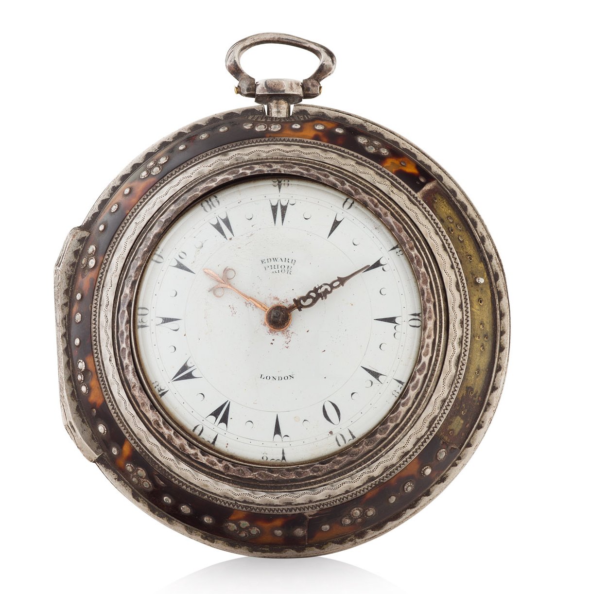 EDWARD PRIOR, LONDON - A silver and tortoiseshell triple cased Turkish market pocket watch