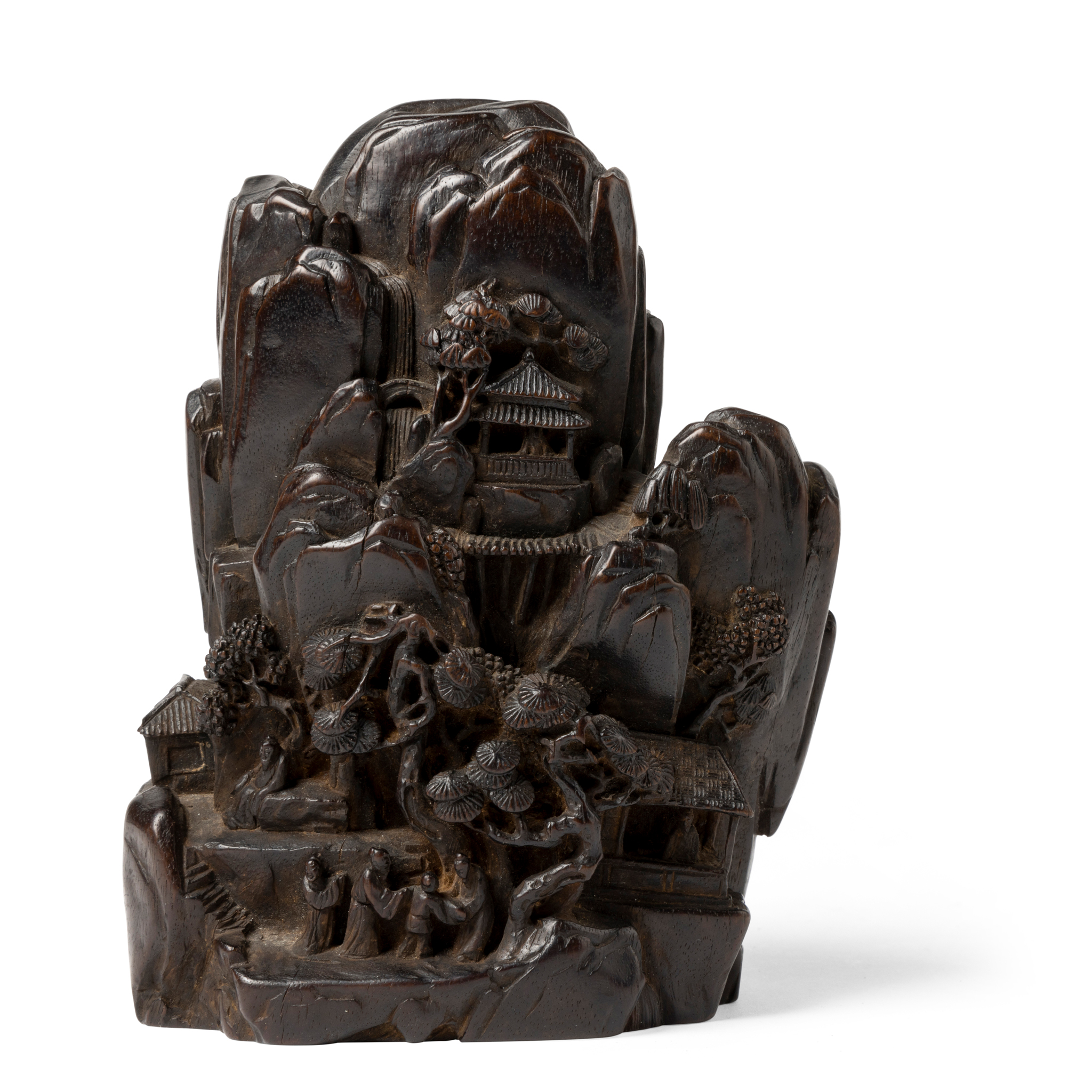 CHINESE CARVED ZITAN 'LANDSCAPE' SCULPTURE