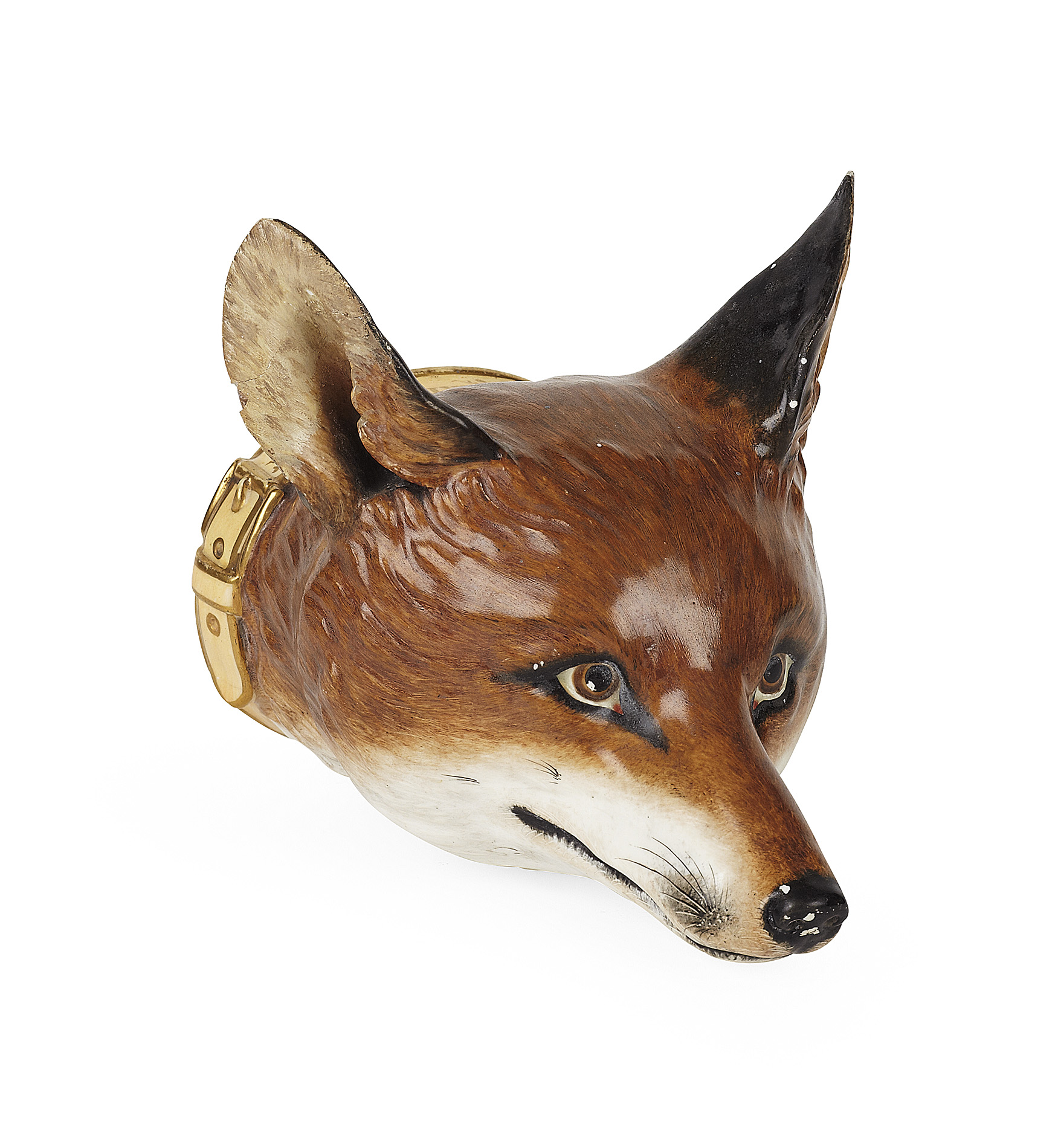 LARGE ENGLISH PORCELAIN FOX HEAD STIRRUP CUP