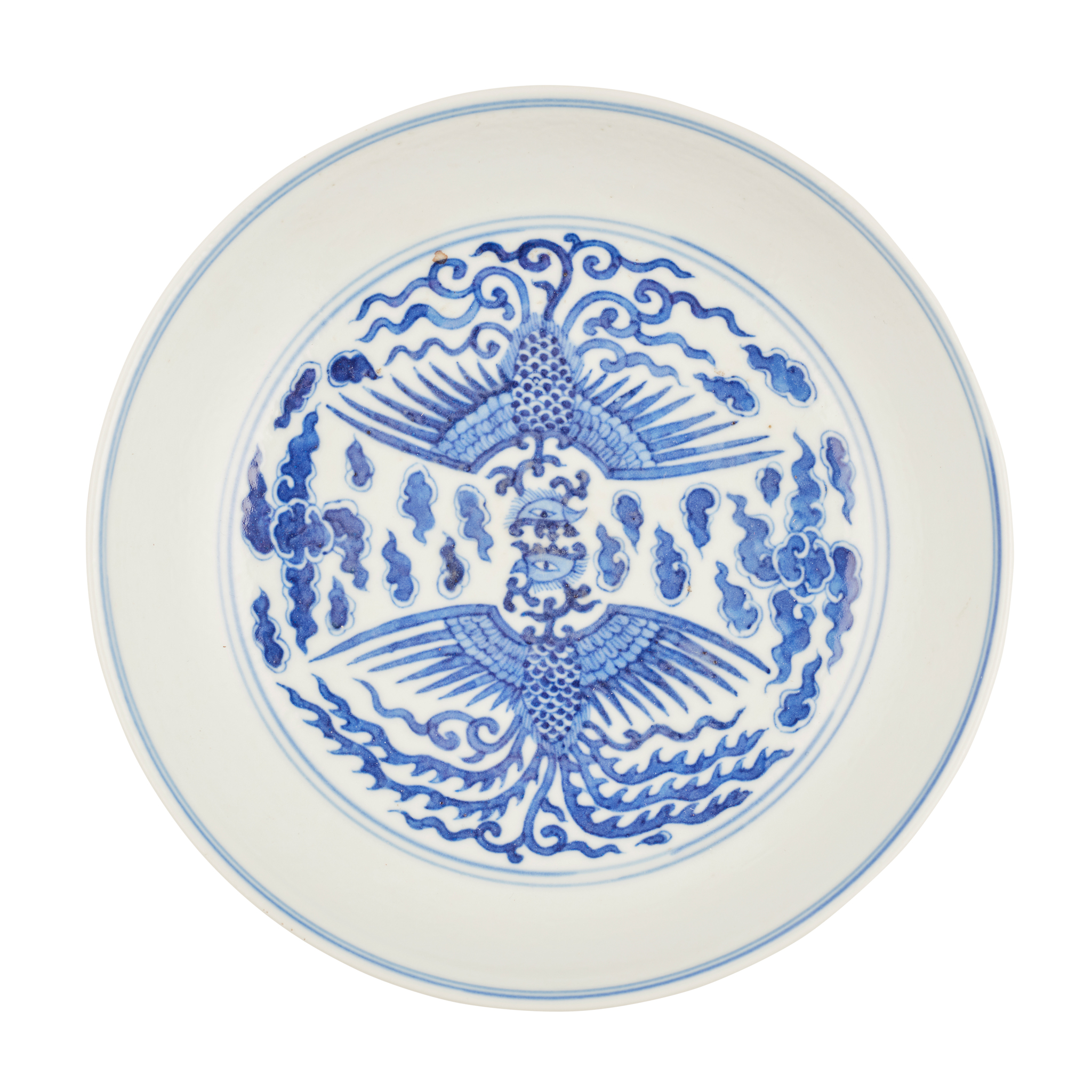 BLUE AND WHITE 'DOUBLE PHOENIX' PLATE