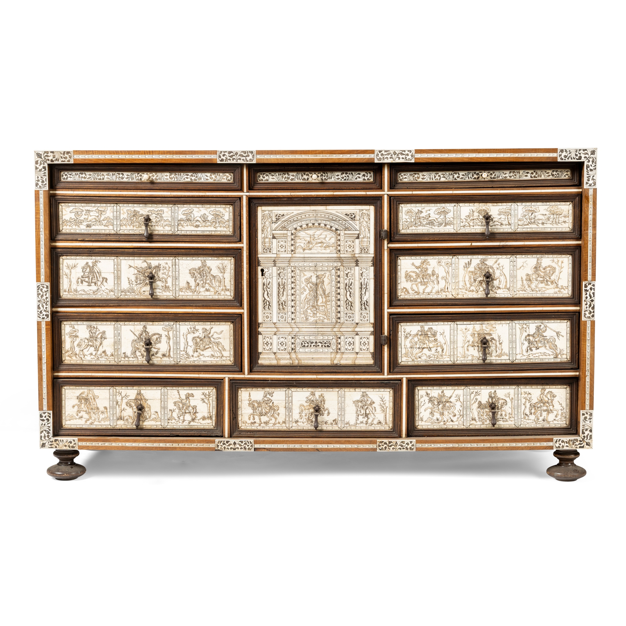 AN ITALIAN WALNUT AND BONE INLAID TABLE CABINET