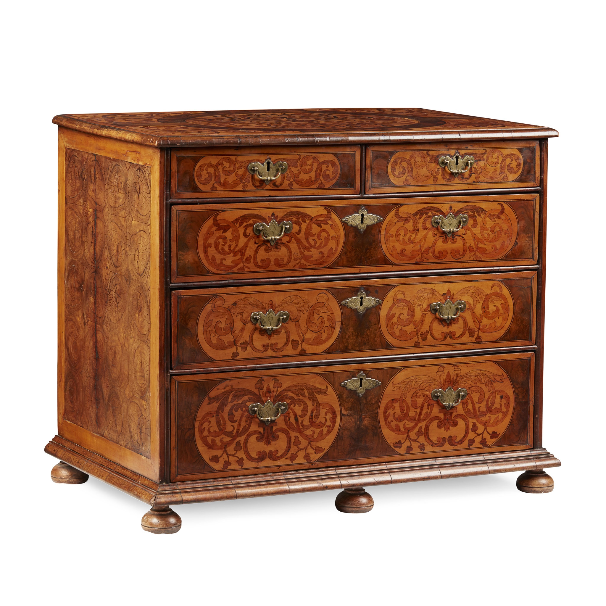 WILLIAM AND MARY OYSTER VENEERED MARQUETRY CHEST OF DRAWERS