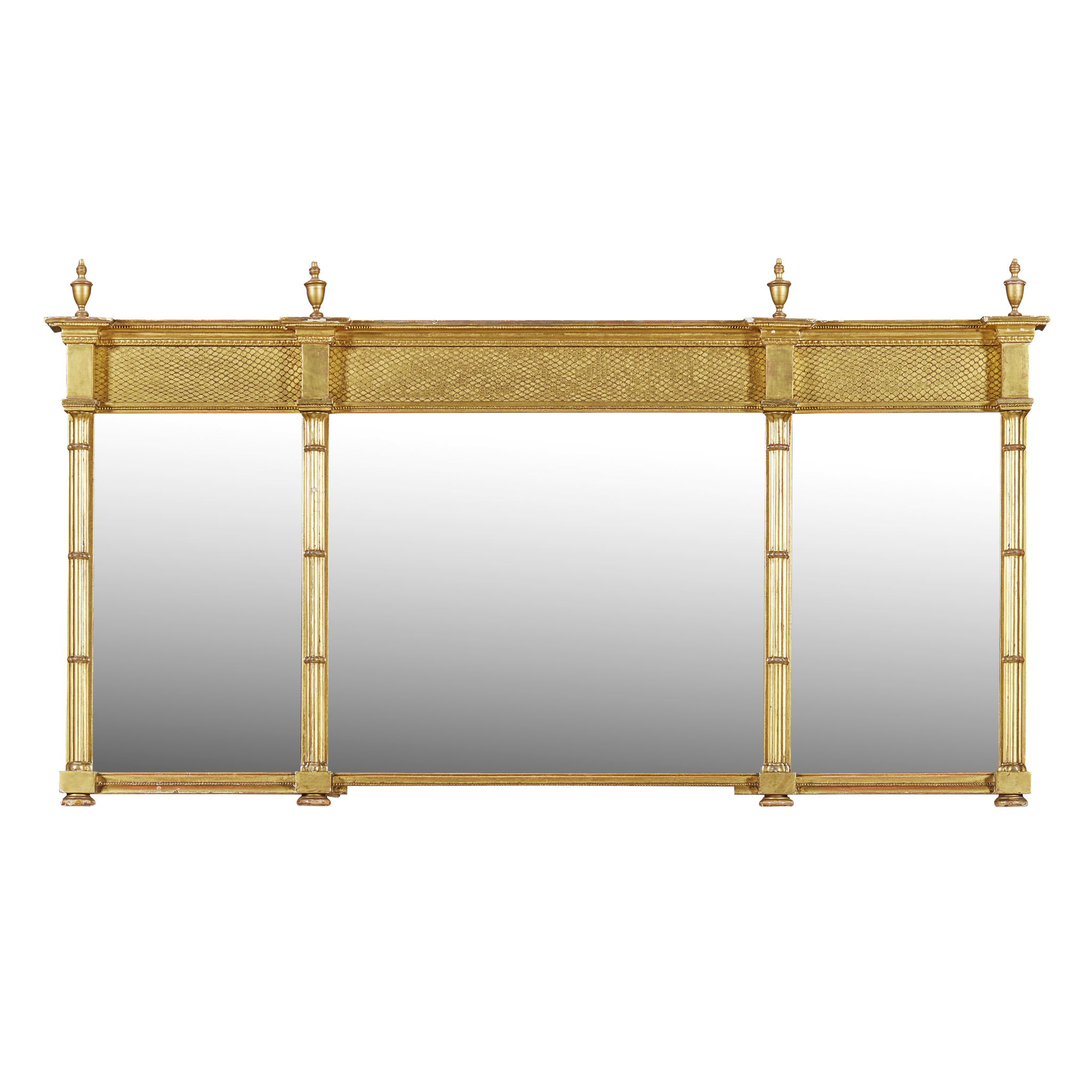 REGENCY GILTWOOD AND GESSO TRIPLE OVERMANTEL MIRROR