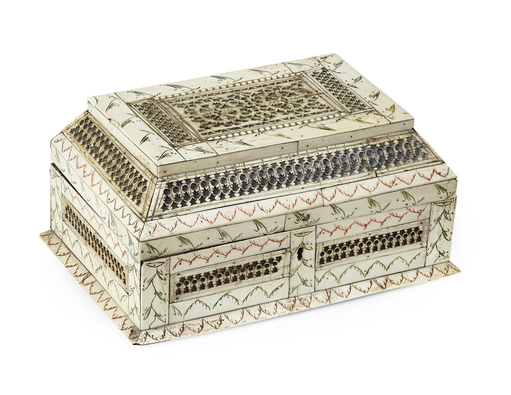 RUSSIAN WALRUS IVORY AND BONE CASKET