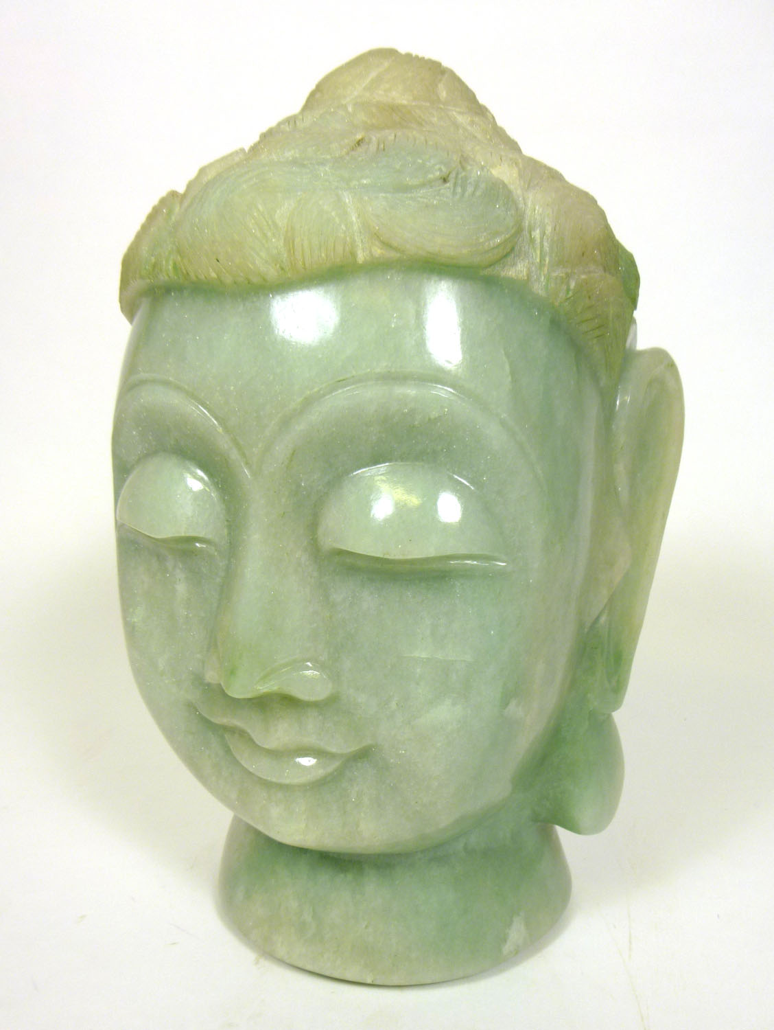 LARGE CHINESE GREEN QUARTZ HEAD OF BUDDHA